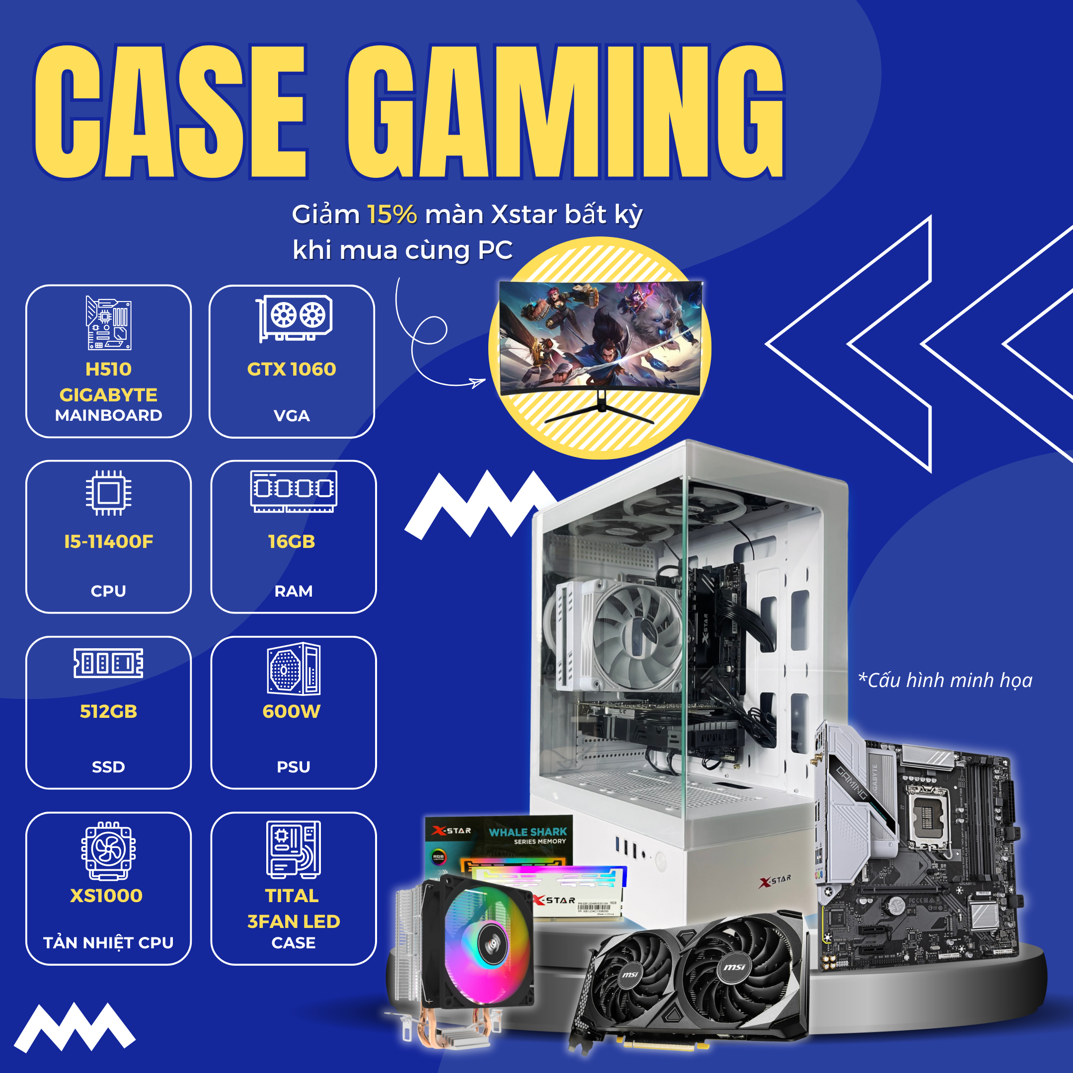 PC GAMING 12 (H510 / I5 11400F / 16GB RAM / GTX 1060 / 512G SSD / 600W)