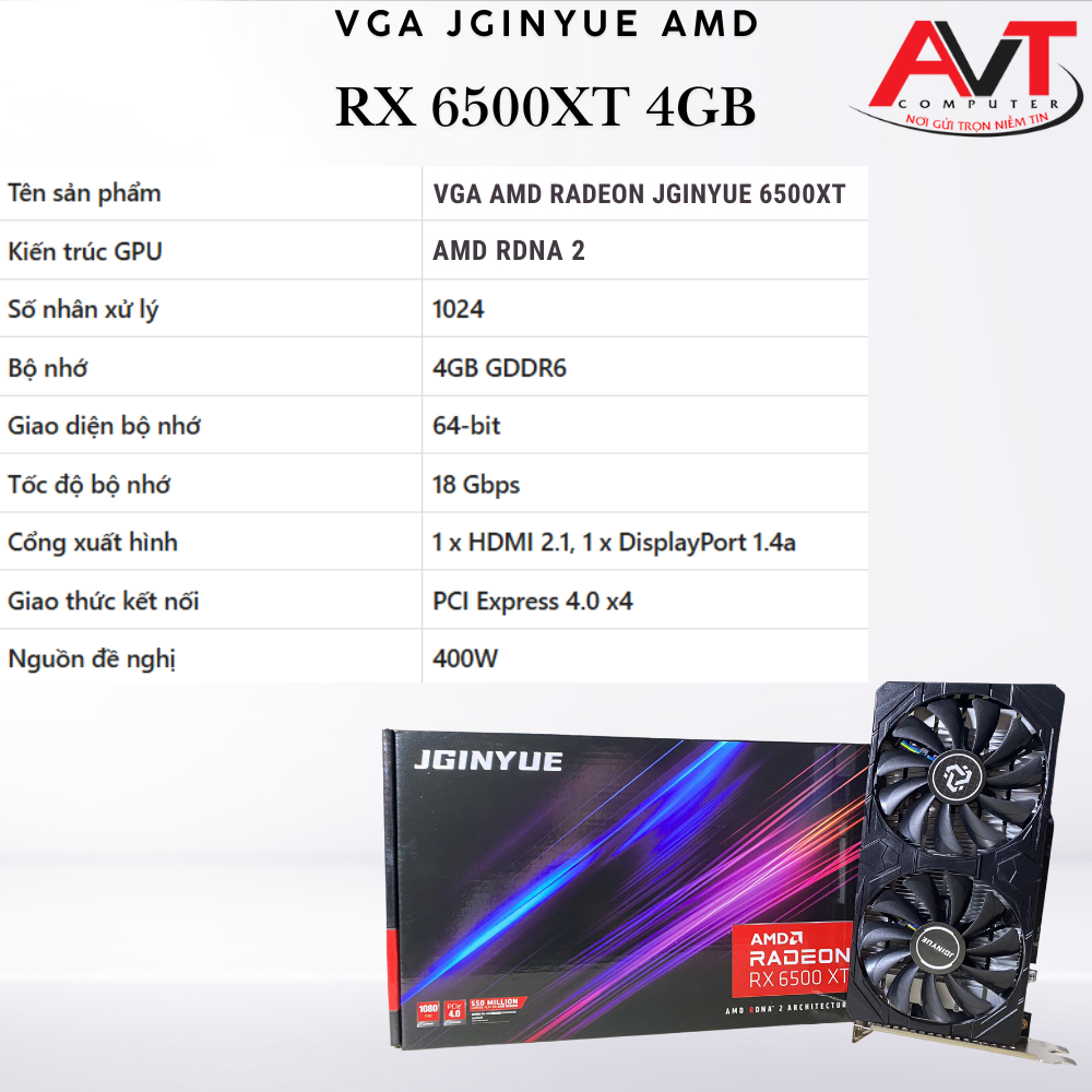 VGA AMD Jginyue RX 6500XT 4GB DDR6 64 BIT (HDMI+DP)