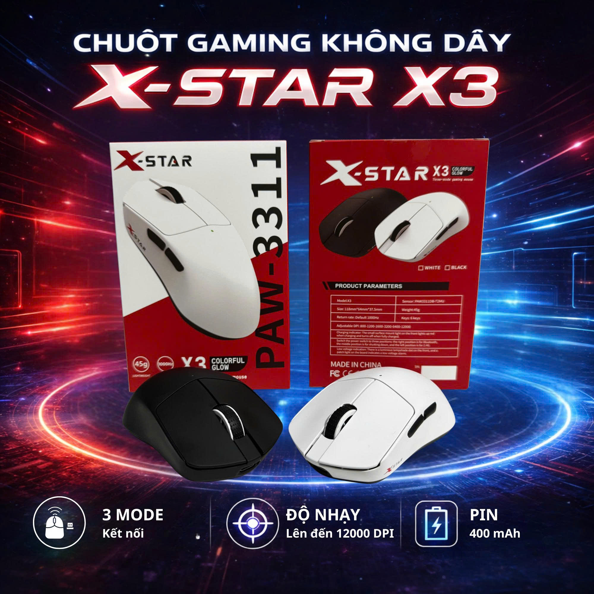 Chuột  Buletooth Gamming  XSTAR PAW-3311 Mới 100% Bảo Hành 12 Tháng