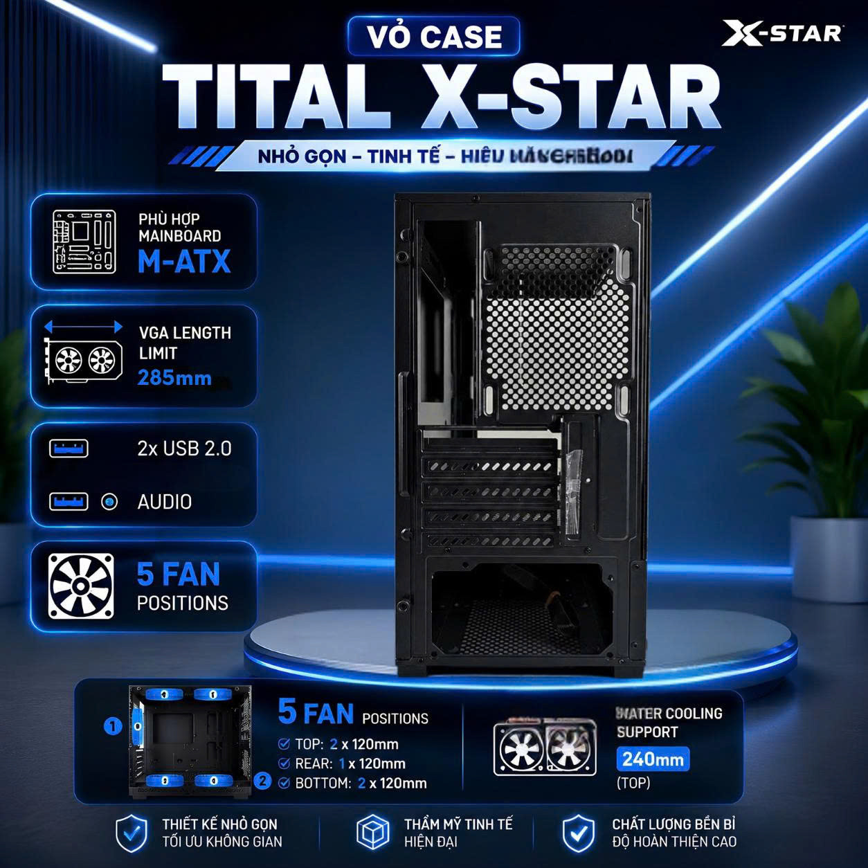 Vỏ Case Máy Tính Tital XSTAR Full Size - Black - 2 Mặt Kính Cường Lực