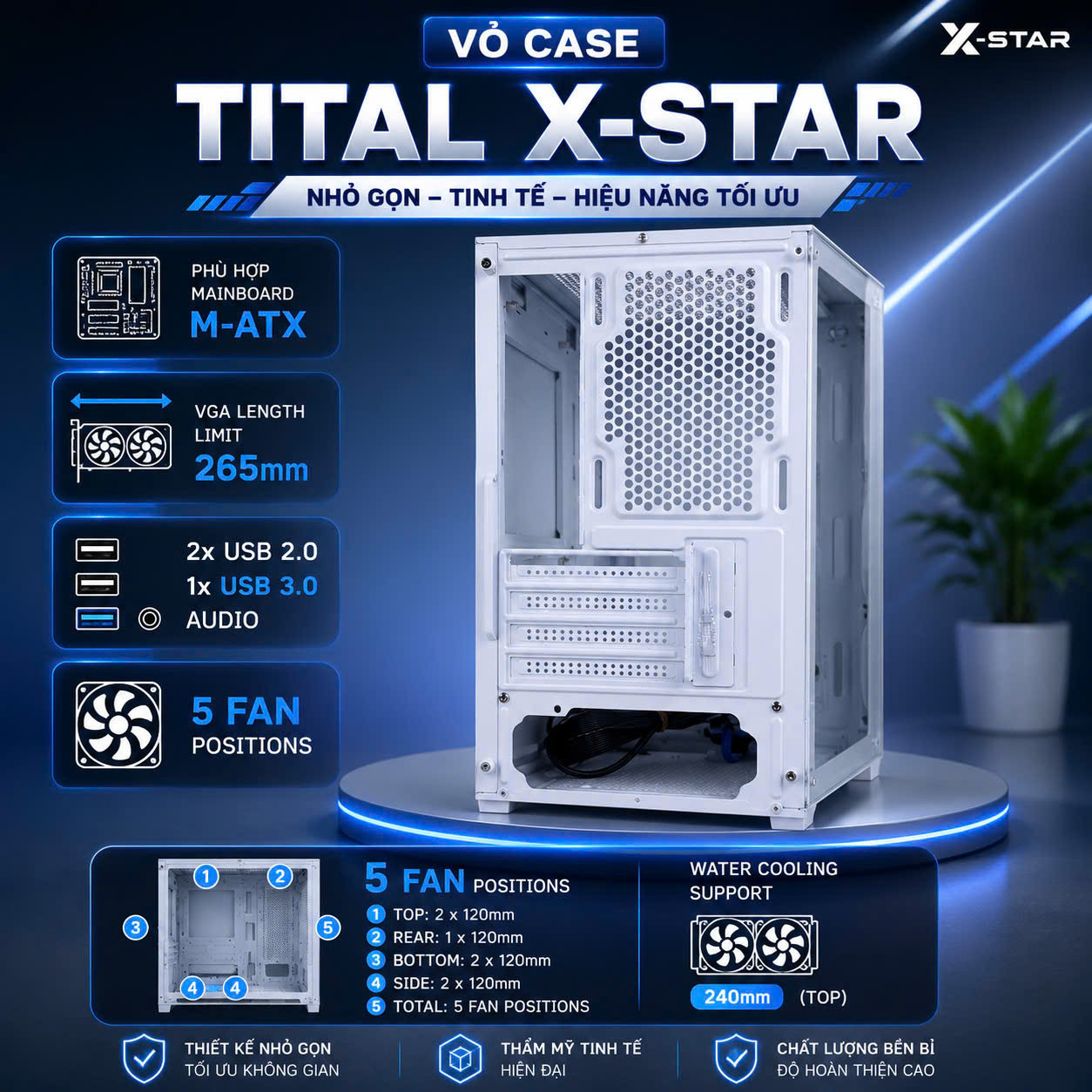 Vỏ Case Máy Tính Tital XSTAR Full Size - White - 2 Mặt Kính Cường Lực
