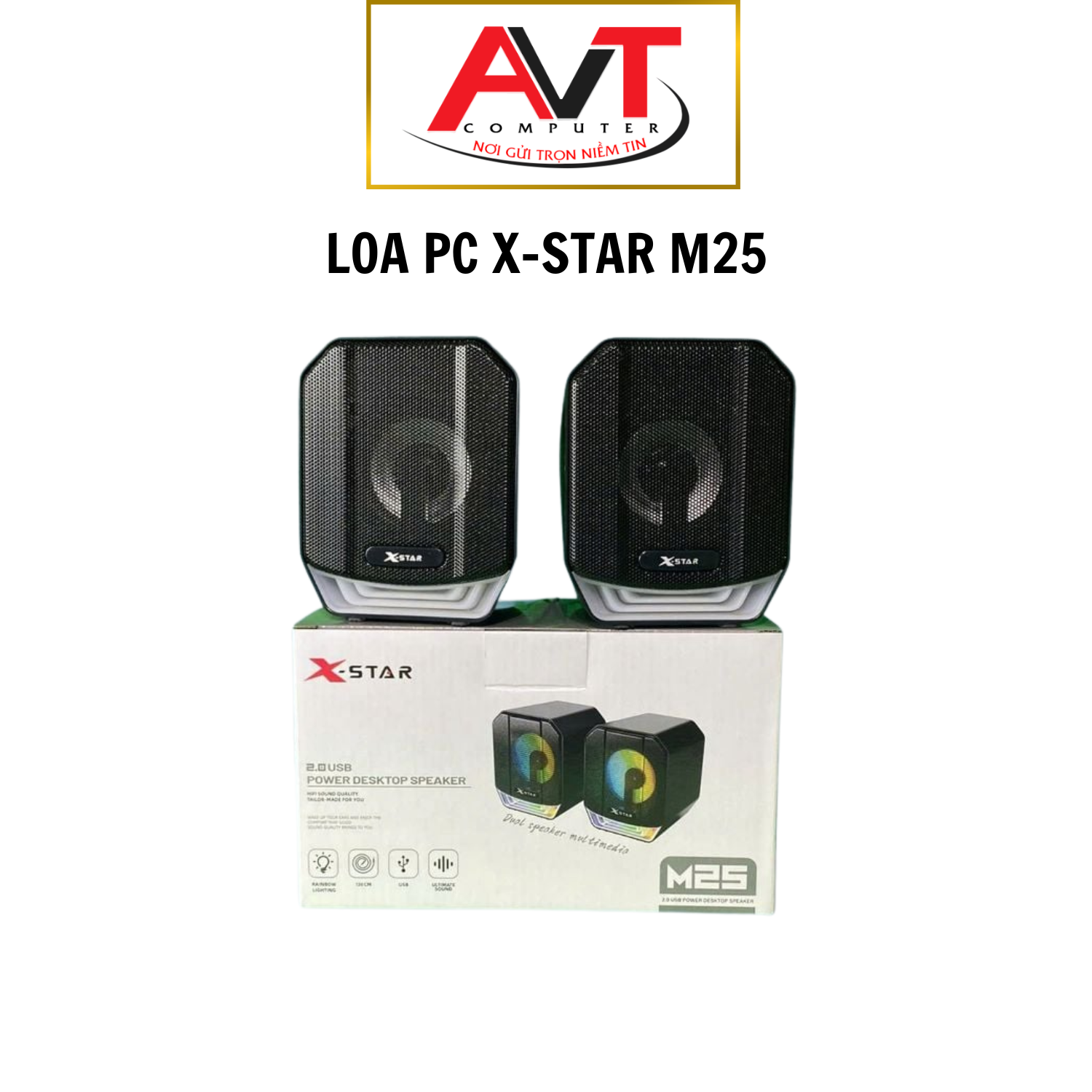 Loa PC Xstar M25 với đèn LED phát sáng nổi bật, âm thanh sống động và phong cách hiện đại