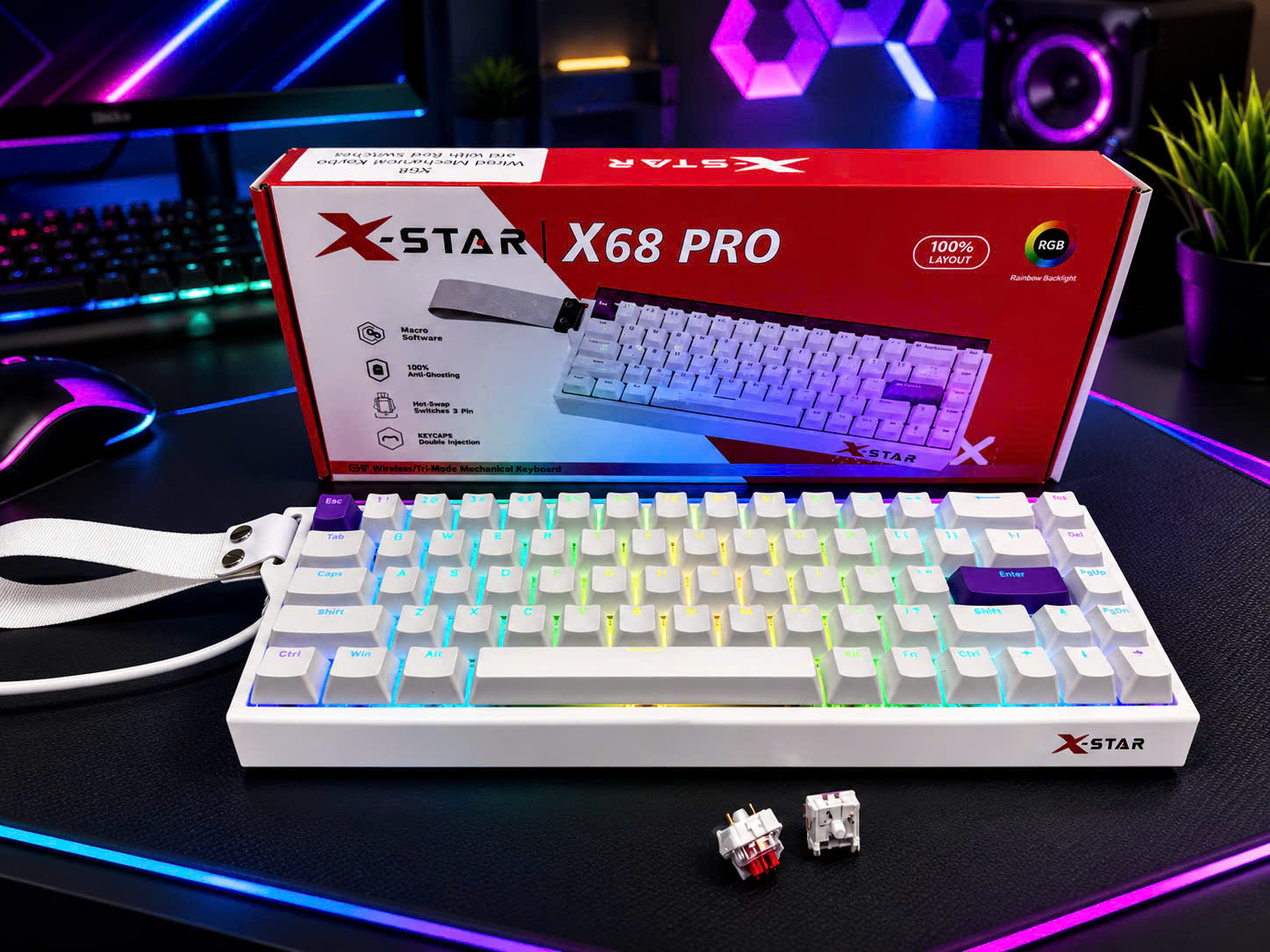 Bàn Phím Cơ X-STAR X68 PRO Wireless RGB Hot Swap 68 Phím Bluetooth/2.4G/USB-C Gaming