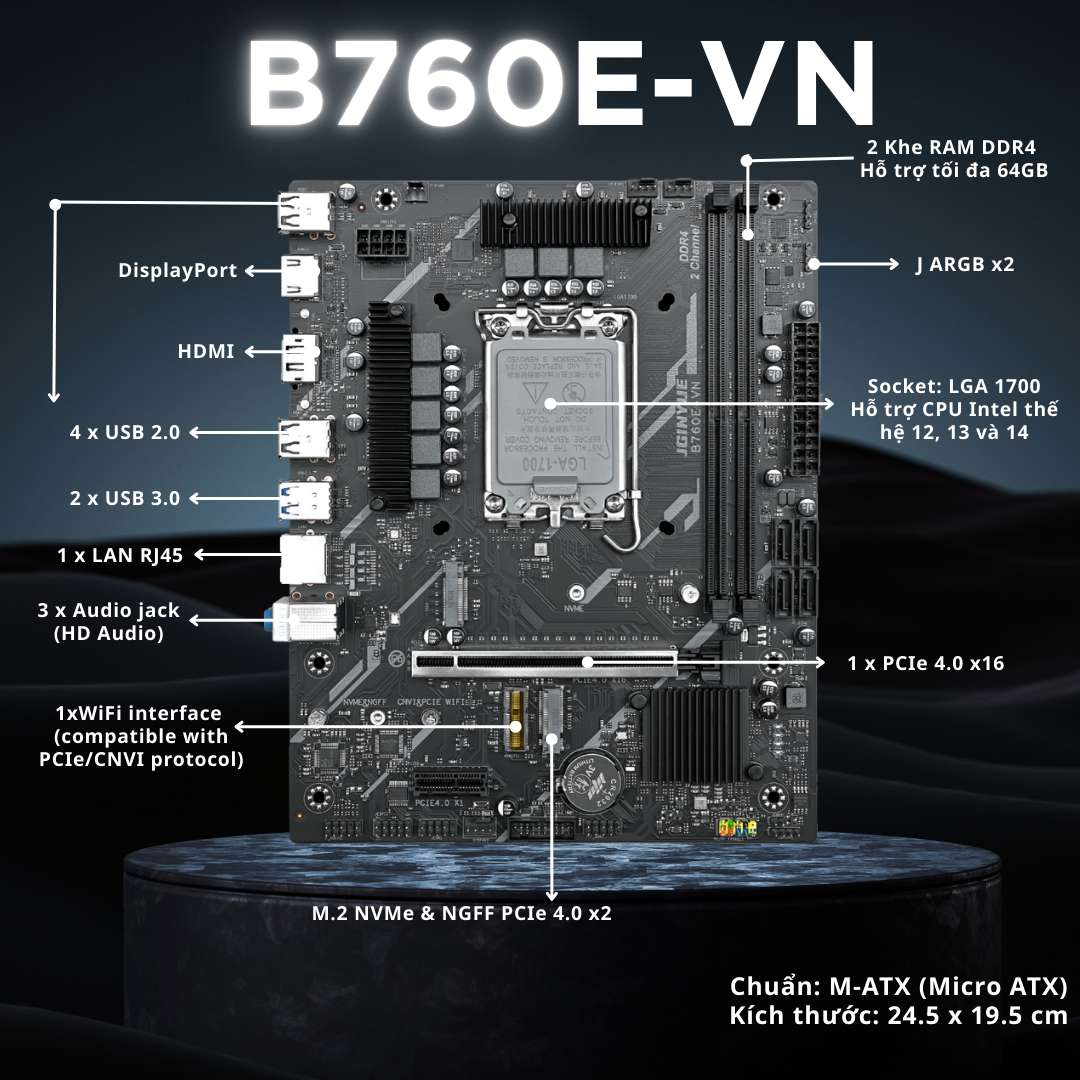 Mainboard JGINYUE B760E-VN Fullbox - Bảo Hành 36 Tháng