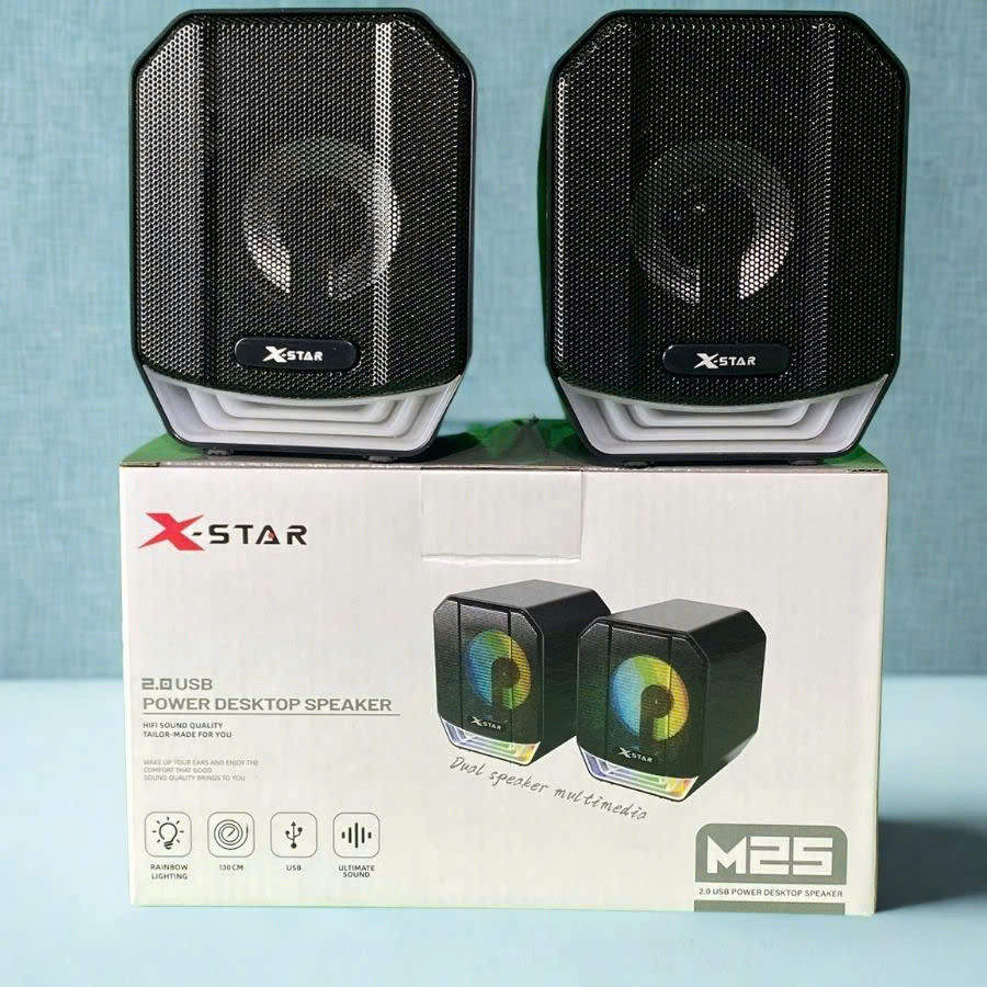 Loa PC Xstar M25 với đèn LED phát sáng nổi bật, âm thanh sống động và phong cách hiện đại