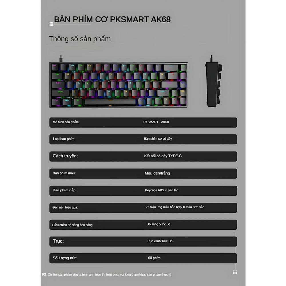 Bàn Phím Cơ Xstar AK68 Red Switch Gõ Cực Êm Kết nối Type C - Bảo Hành 12 Tháng