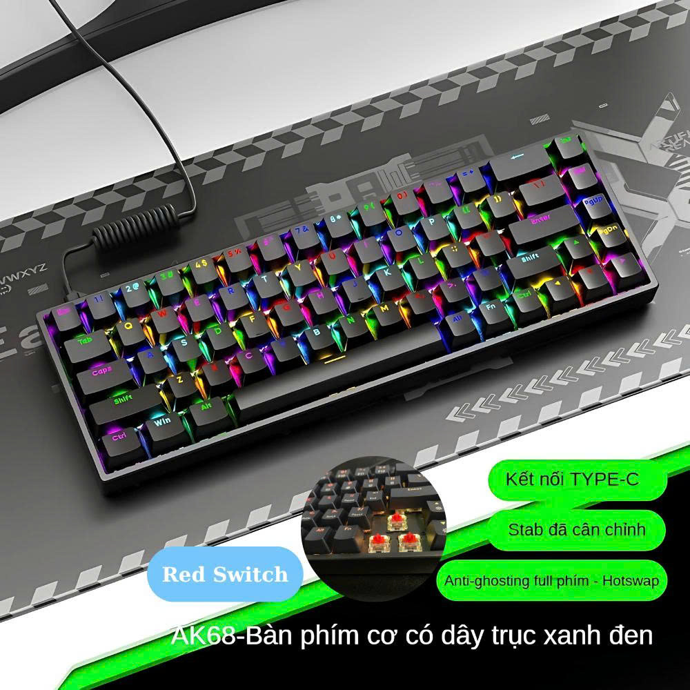Bàn Phím Cơ Xstar AK68 Red Switch Gõ Cực Êm Kết nối Type C - Bảo Hành 12 Tháng