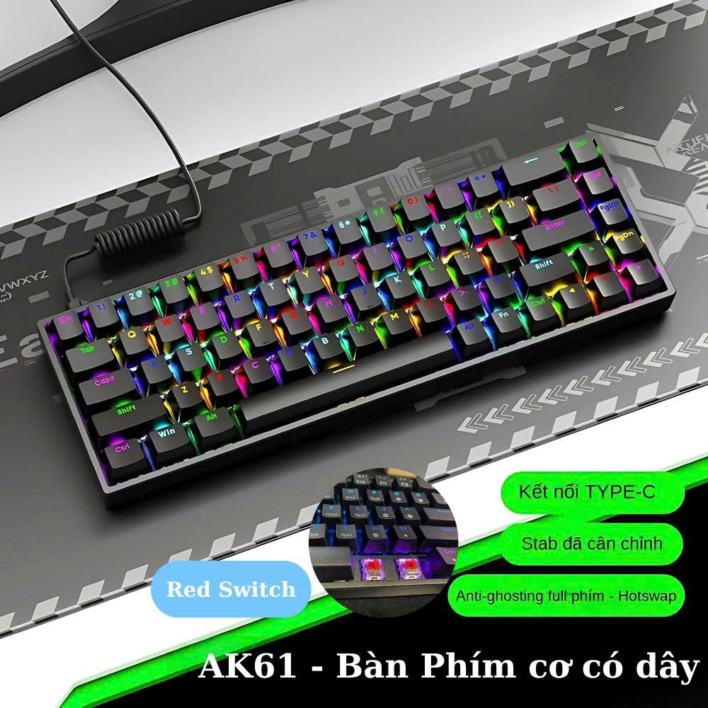 Bàn Phím Cơ Xstar AK61 Red Switch Gõ Cực Êm Kết nối Type C thiết kế nhỏ gọn - Bảo Hành 12 Tháng