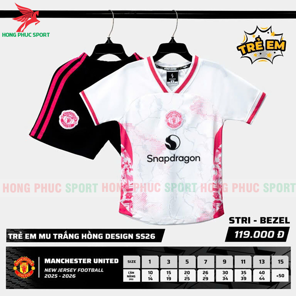 BỘ QUẦN ÁO BÓNG ĐÁ TRẺ EM STRIVEND MANCHESTER UNITED 2025