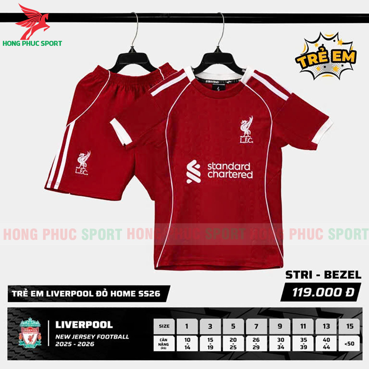 BỘ QUẦN ÁO BÓNG ĐÁ TRẺ EM STRIVEND LIVERPOOL 2025