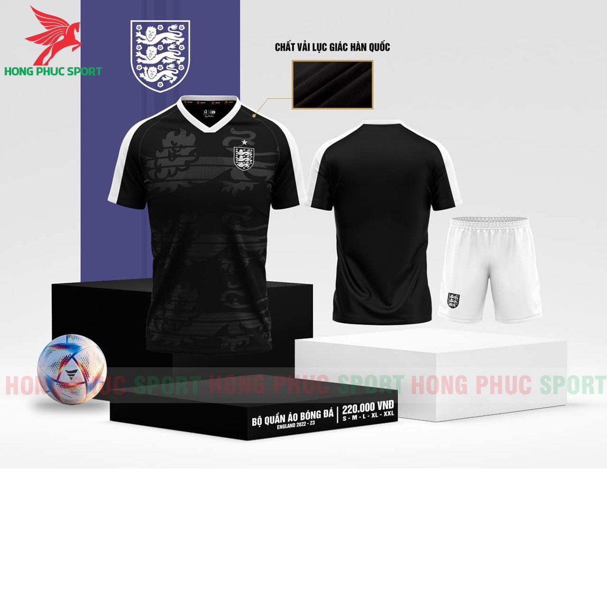 BỘ QUẦN ÁO FAN TUYỂN ANH WORLD CUP 2022 ĐEN - MÈ LỤC GIÁC