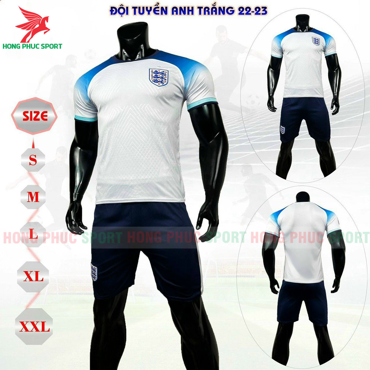 Bộ quần áo bóng đá tuyển Anh World Cup 2022 sân khách - Thun lạnh Cao Cấp