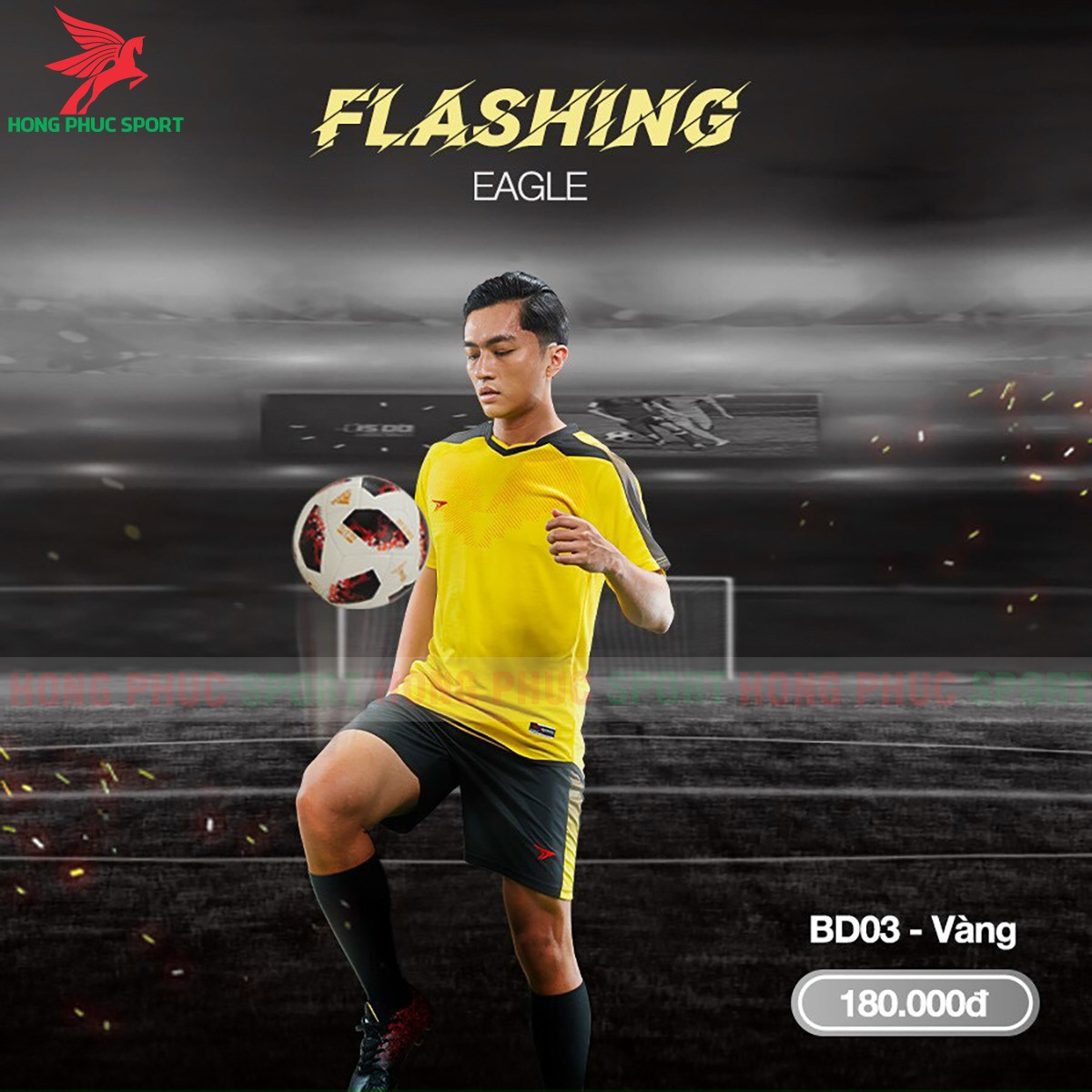 BỘ QUẦN ÁO BÓNG ĐÁ KHÔNG LOGO BEYONO FLASHING VÀNG - DỆT VIỆT NAM