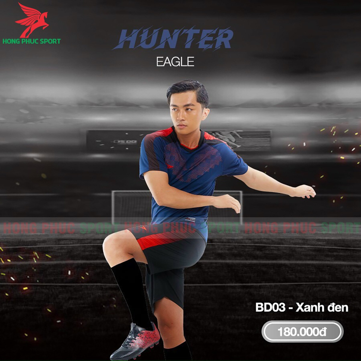 BỘ QUẦN ÁO BÓNG ĐÁ KHÔNG LOGO BEYONO HUNTER XANH ĐEN - DỆT VIỆT NAM