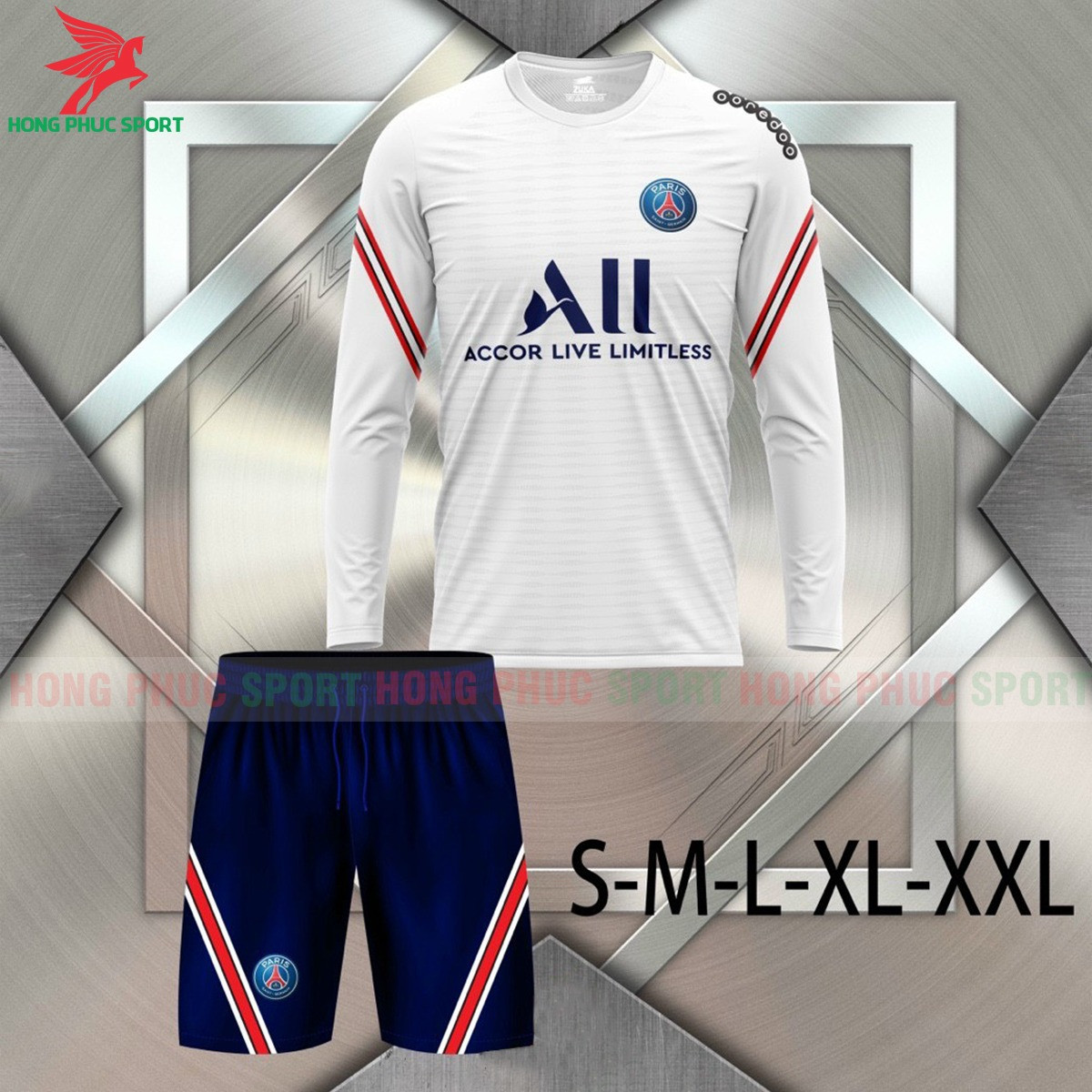 BỘ QUẦN ÁO ĐÁ BANH DÀI TAY PSG 2021 2022 TRẮNG – THUN LẠNH CAO CẤP