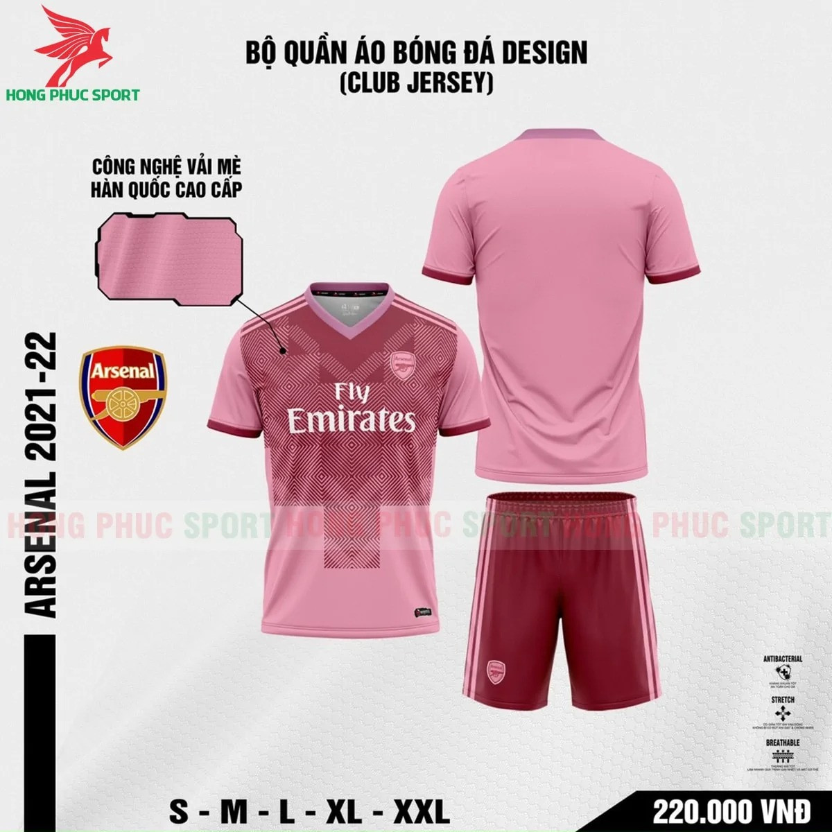 BỘ QUẦN ÁO BÓNG ĐÁ ARSENAL 2021 2022 PHIÊN BẢN FAN – VẢI MÈ LỤC GIÁC