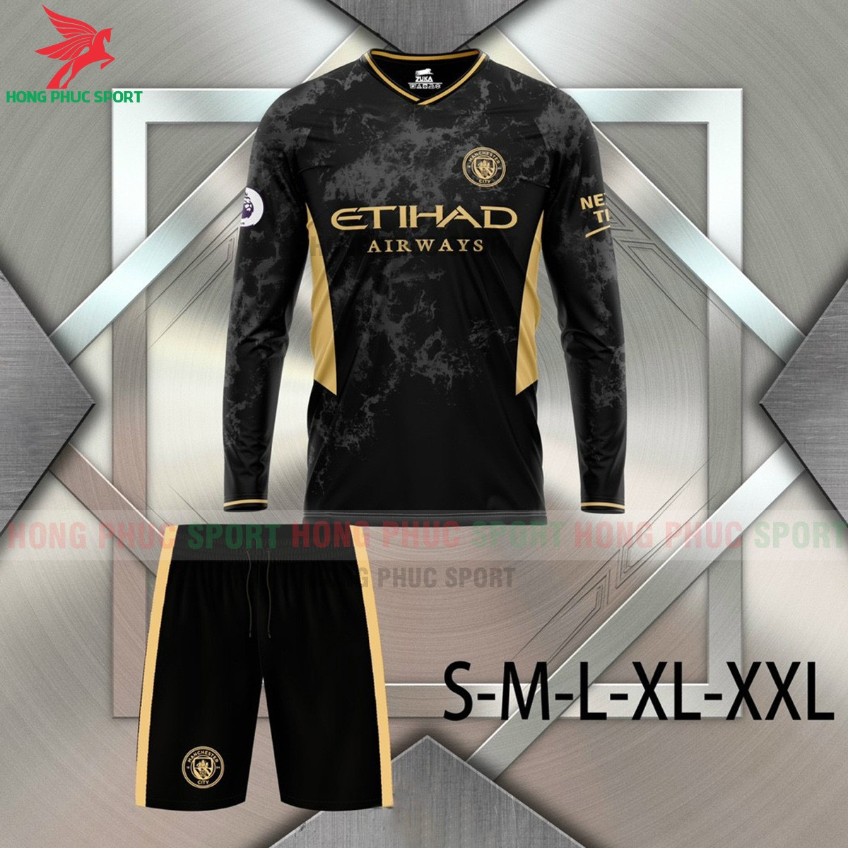 BỘ QUẦN ÁO DÀI TAY MANCHESTER CITY 2021 2022 ĐEN - THUN LẠNH CAO CẤP