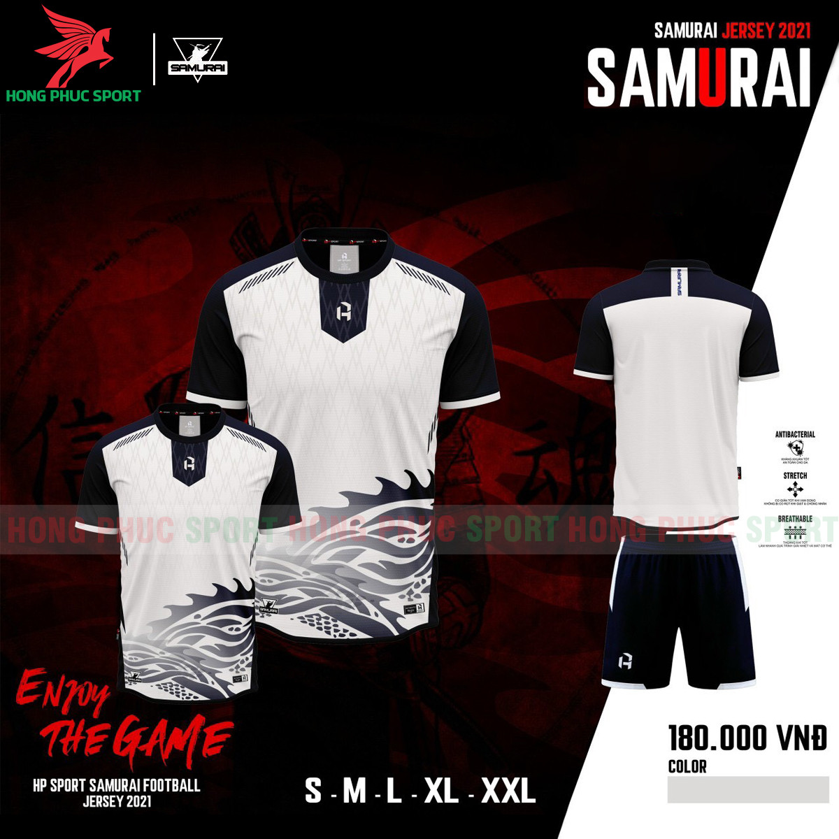 BỘ QUẦN ÁO ĐẤU KHÔNG LOGO HP SPORT SAMURAI TRẮNG - VẢI MÈ LỤC GIÁC