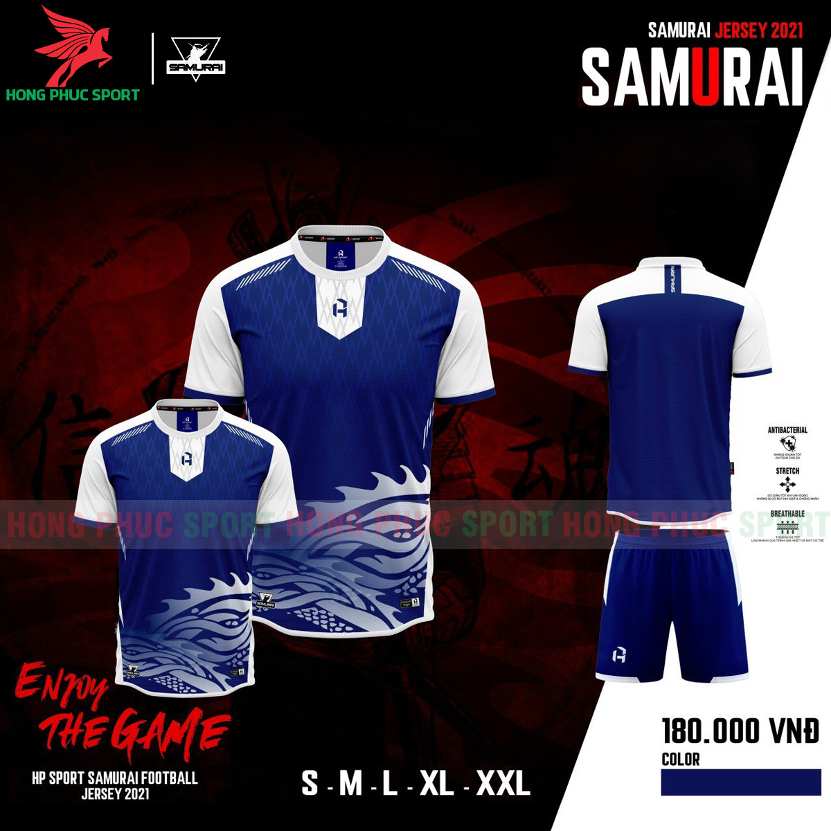 BỘ QUẦN ÁO ĐẤU KHÔNG LOGO HP SPORT SAMURAI XANH DƯƠNG - VẢI MÈ LỤC GIÁC
