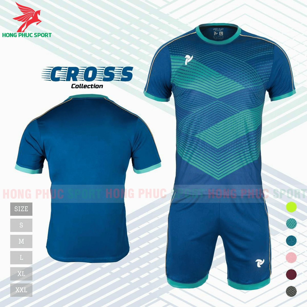 BỘ QUẦN ÁO ĐẤU KHÔNG LOGO JUSTPLAY CROSS MÀU XANH DƯƠNG - THUN LẠNH CAO CẤP