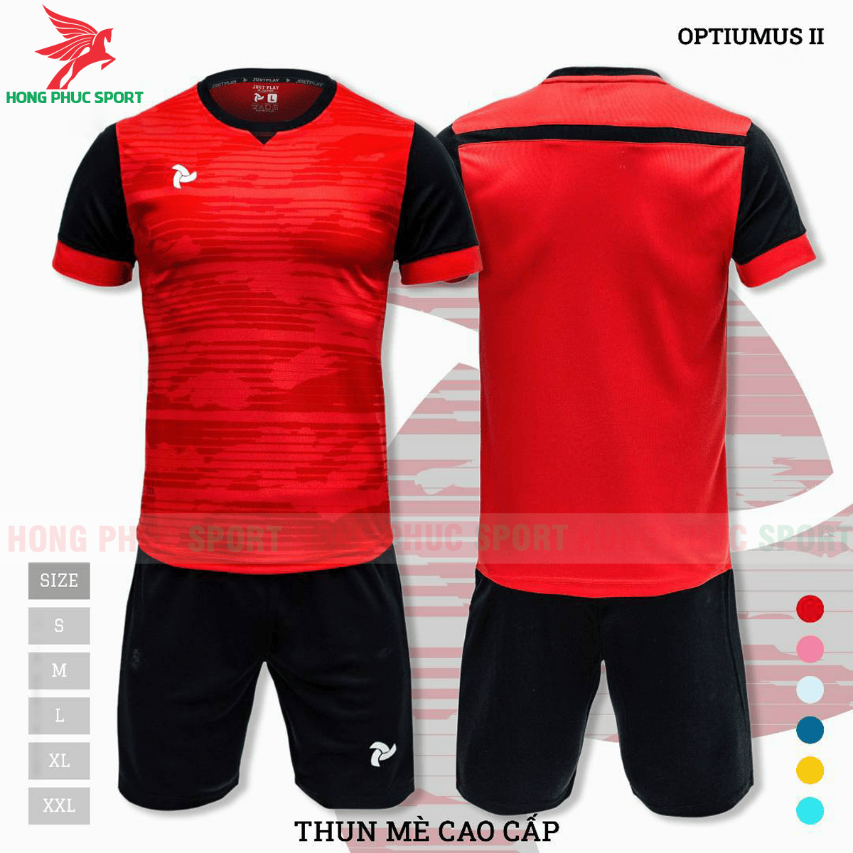 BỘ QUẦN ÁO ĐẤU KHÔNG LOGO JUSTPLAY OPTIUMUS II MÀU ĐỎ- THUN MÈ CAO CẤP