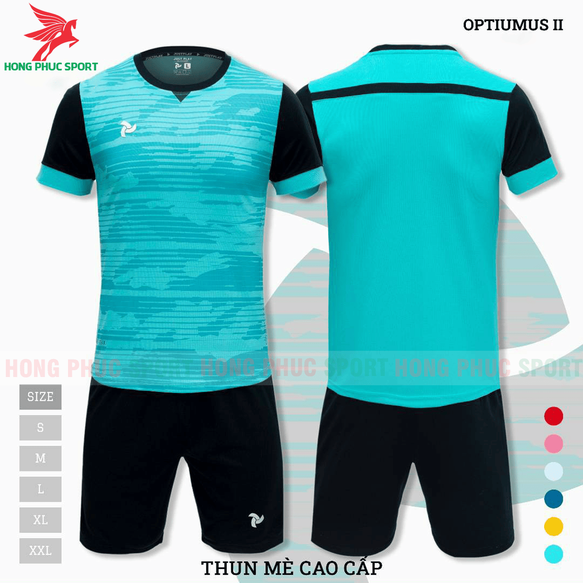 BỘ QUẦN ÁO ĐẤU KHÔNG LOGO JUSTPLAY OPTIUMUS II MÀU XANH NGỌC - THUN MÈ CAO CẤP