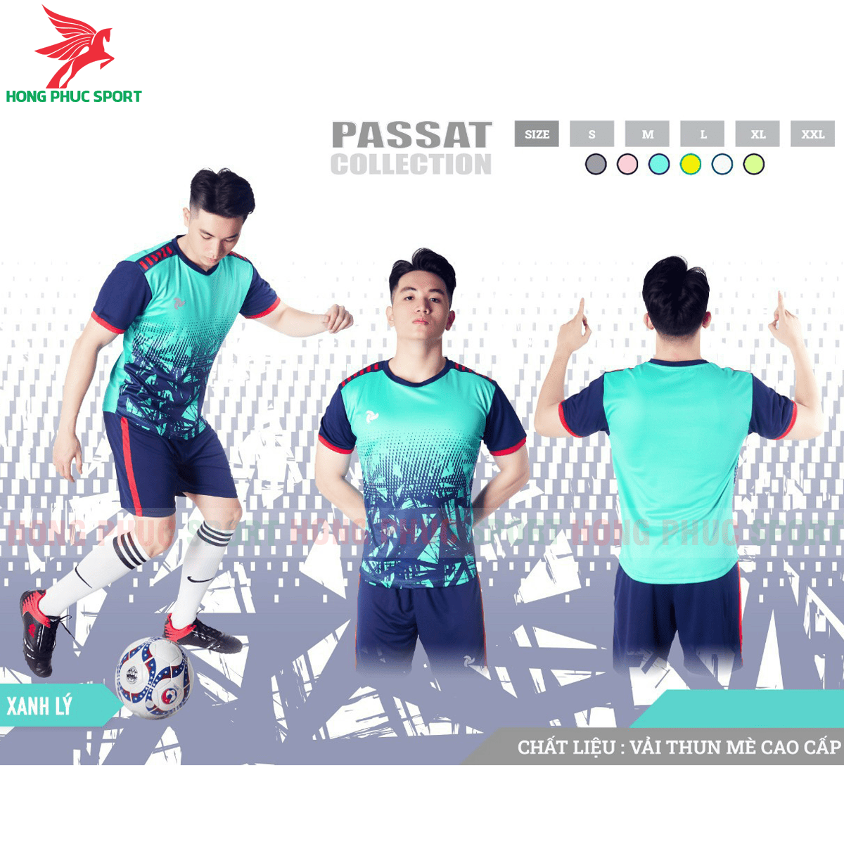 BỘ QUẦN ÁO ĐẤU KHÔNG LOGO JUSTPLAY PASSAT MÀU XANH NGỌC - THUN MÈ CAO CẤP