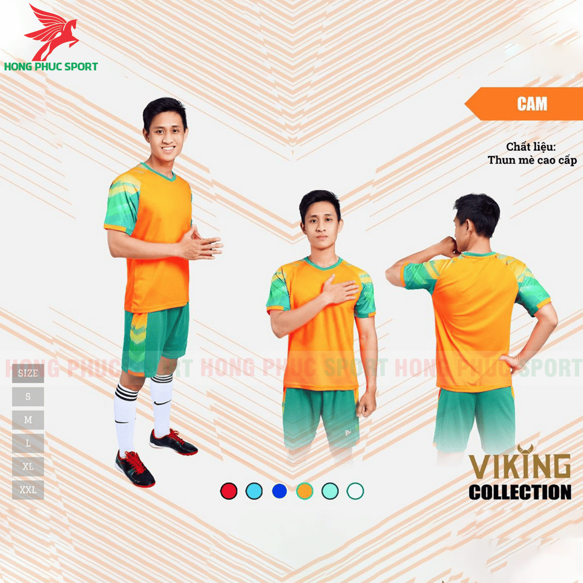 BỘ QUẦN ÁO ĐẤU KHÔNG LOGO JUSTPLAY VIKING MÀU CAM - THUN MÈ CAO CẤP