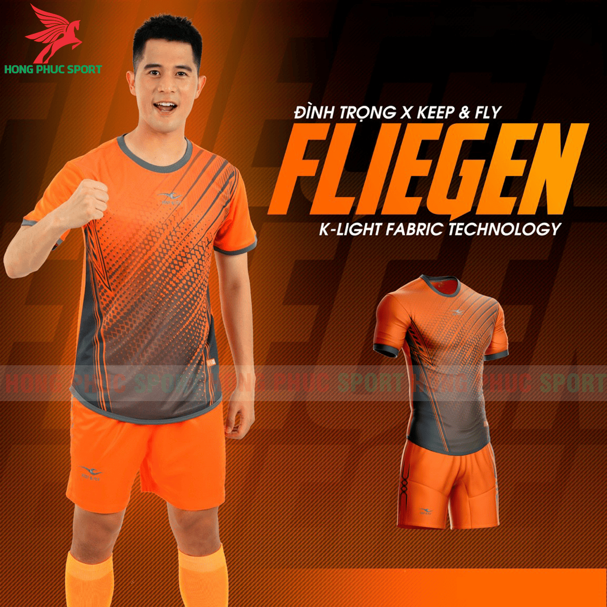 BỘ QUẦN ÁO ĐẤU KHÔNG LOGO KEEP AND FLY FLIEGEN MÀU CAM – THUN LẠNH CAO CẤP