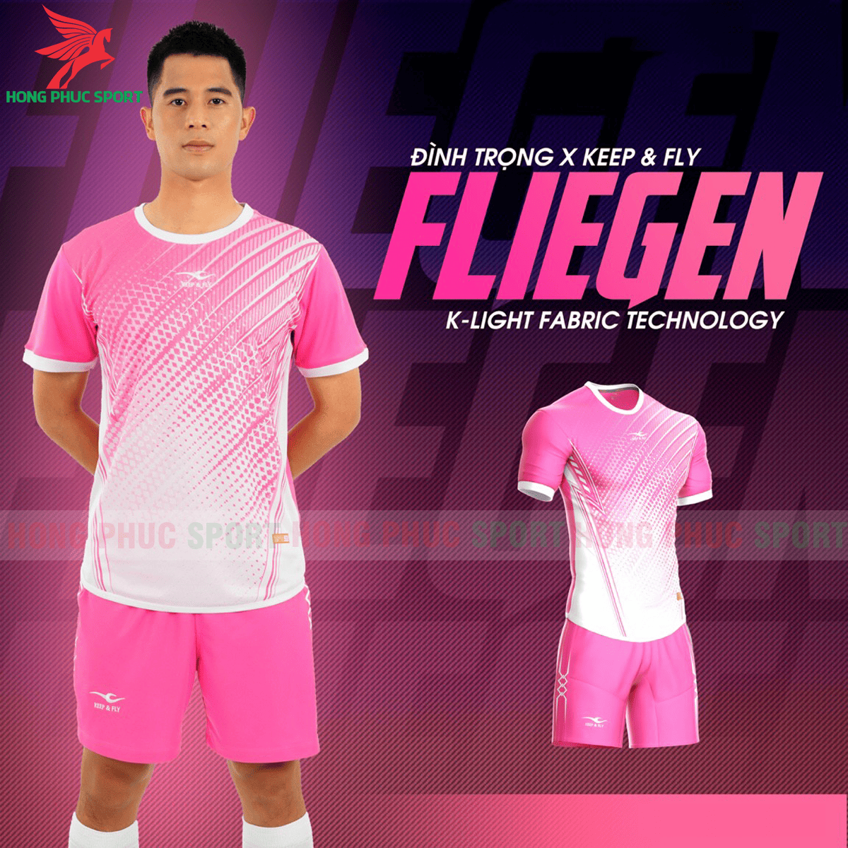 BỘ QUẦN ÁO ĐẤU KHÔNG LOGO KEEP AND FLY FLIEGEN MÀU HỒNG – THUN LẠNH CAO CẤP