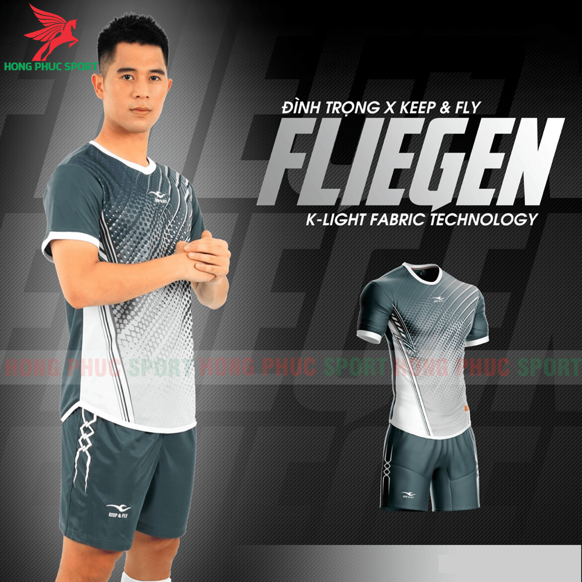BỘ QUẦN ÁO ĐẤU KHÔNG LOGO KEEP AND FLY FLIEGEN MÀU XÁM – THUN LẠNH CAO CẤP