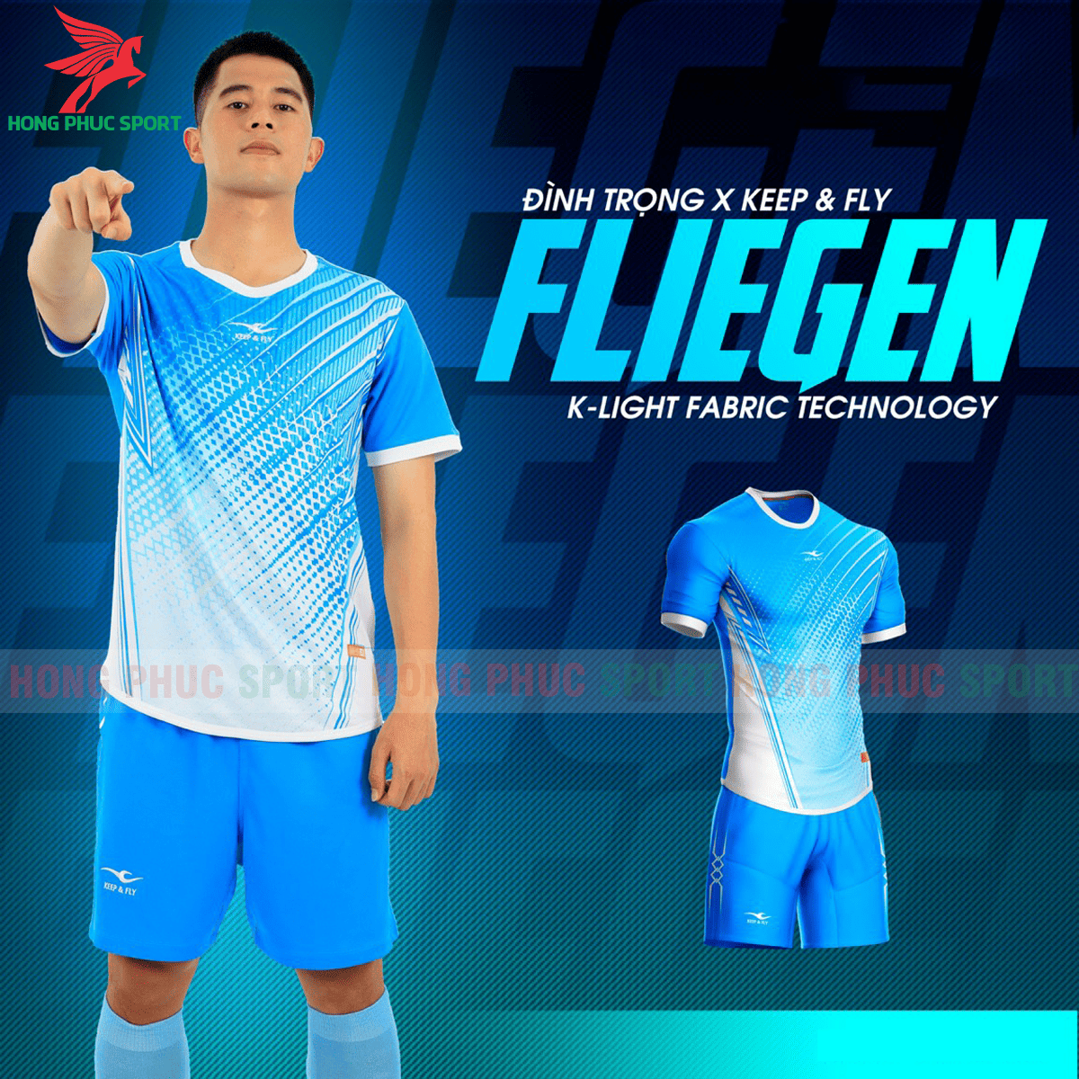 BỘ QUẦN ÁO ĐẤU KHÔNG LOGO KEEP AND FLY FLIEGEN MÀU XANH DA – THUN LẠNH CAO CẤP