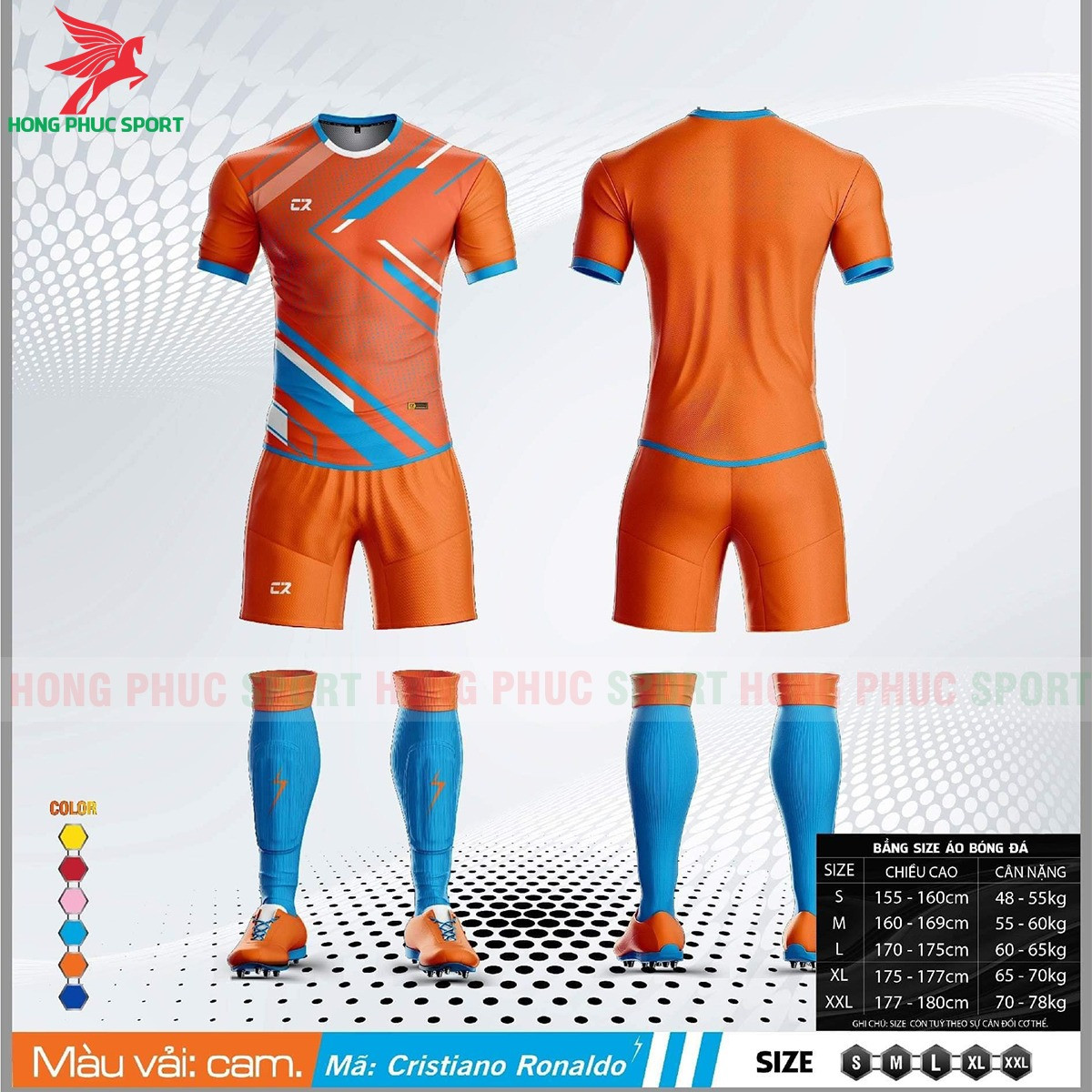 BỘ QUẦN ÁO ĐẤU KHÔNG LOGO CR SPORT CAM - VẢI MÈ CAO CẤP