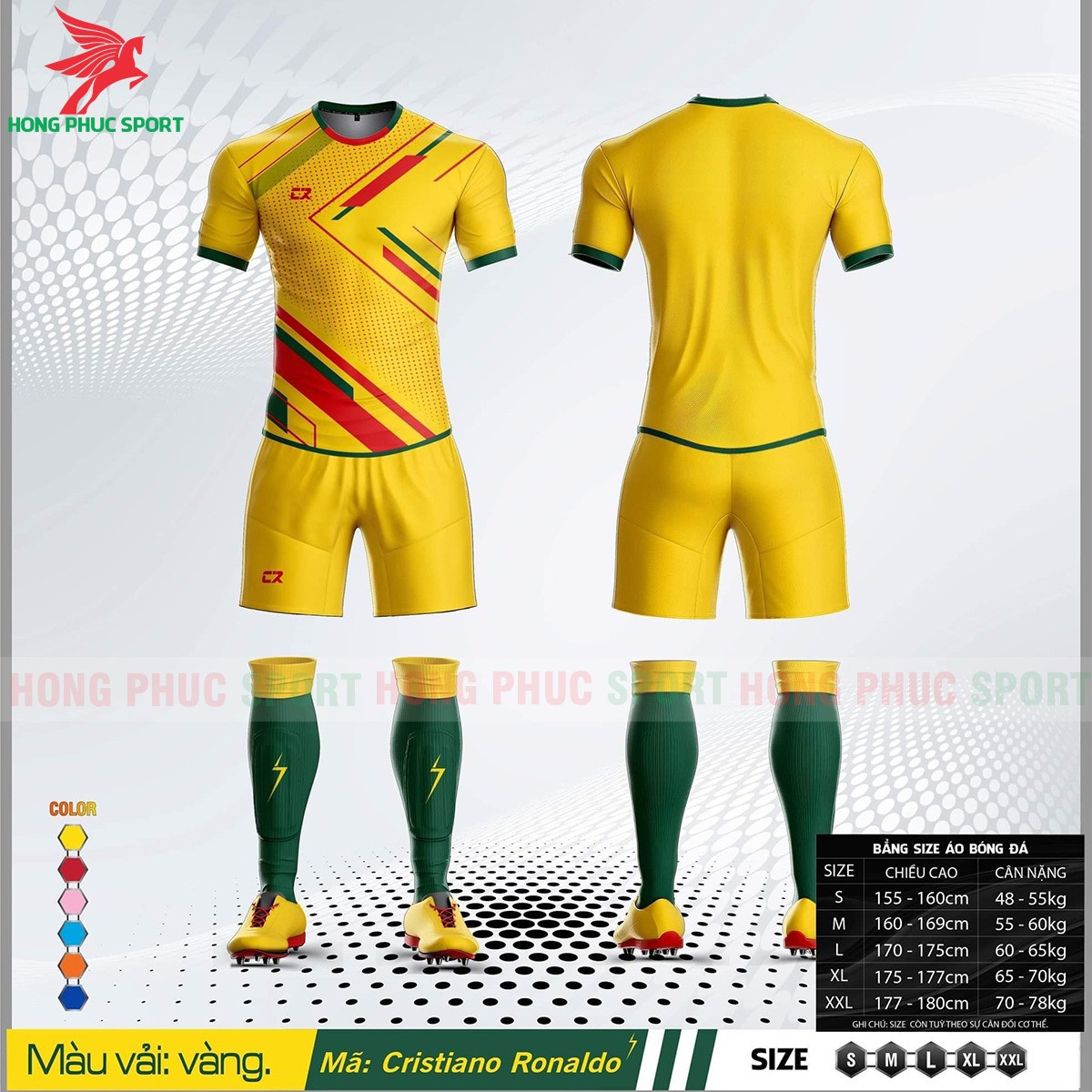 BỘ QUẦN ÁO ĐẤU KHÔNG LOGO CR SPORT VÀNG - VẢI MÈ CAO CẤP