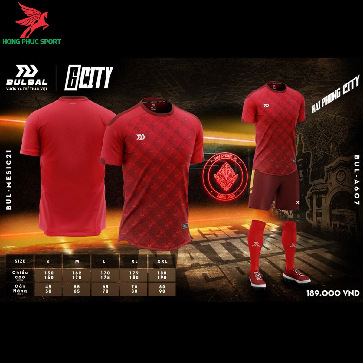 Áo đá banh không logo Bulbal 6City màu đỏ- Hải Phòng