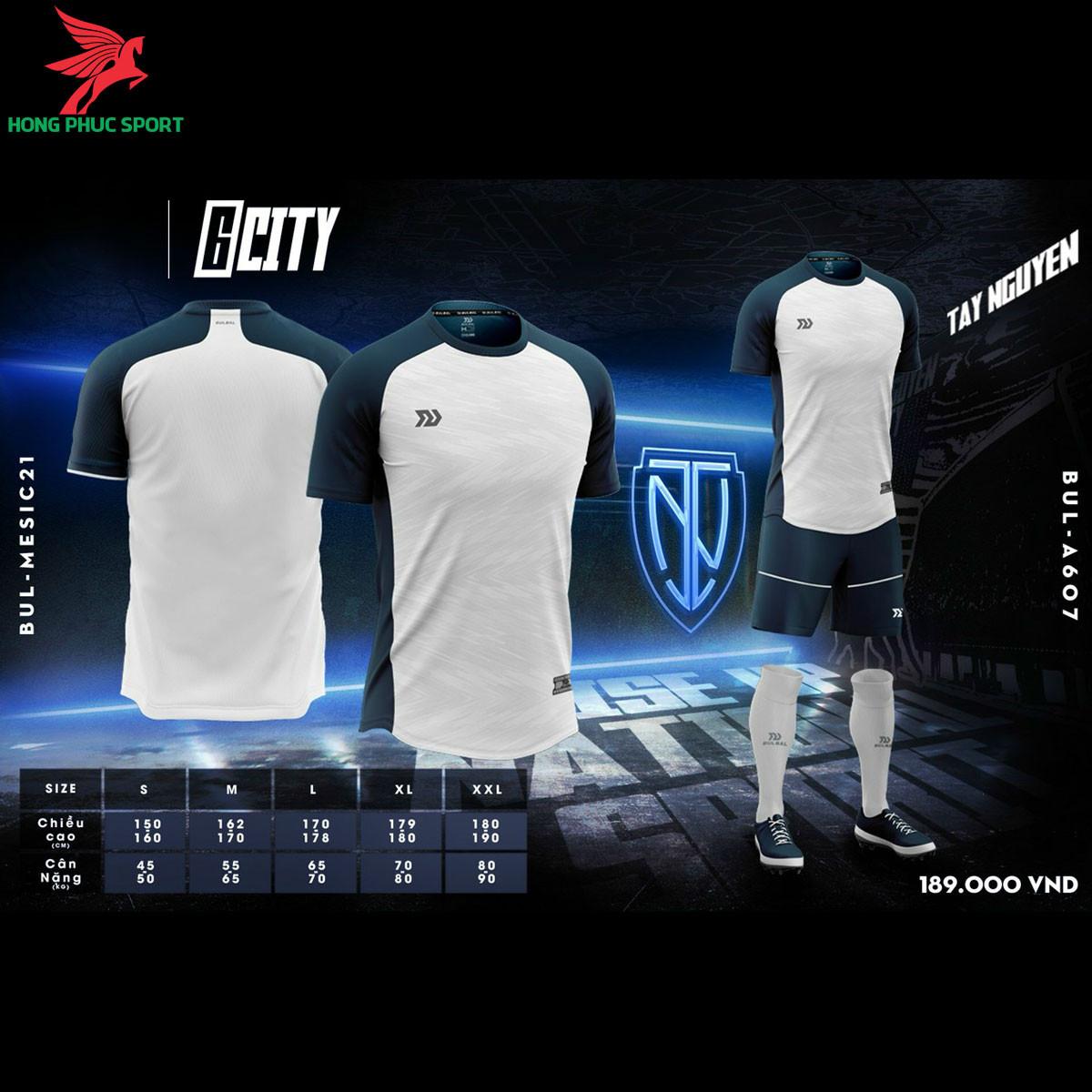 Áo đá banh không logo Bulbal 6City màu trắng - Tây Nguyên