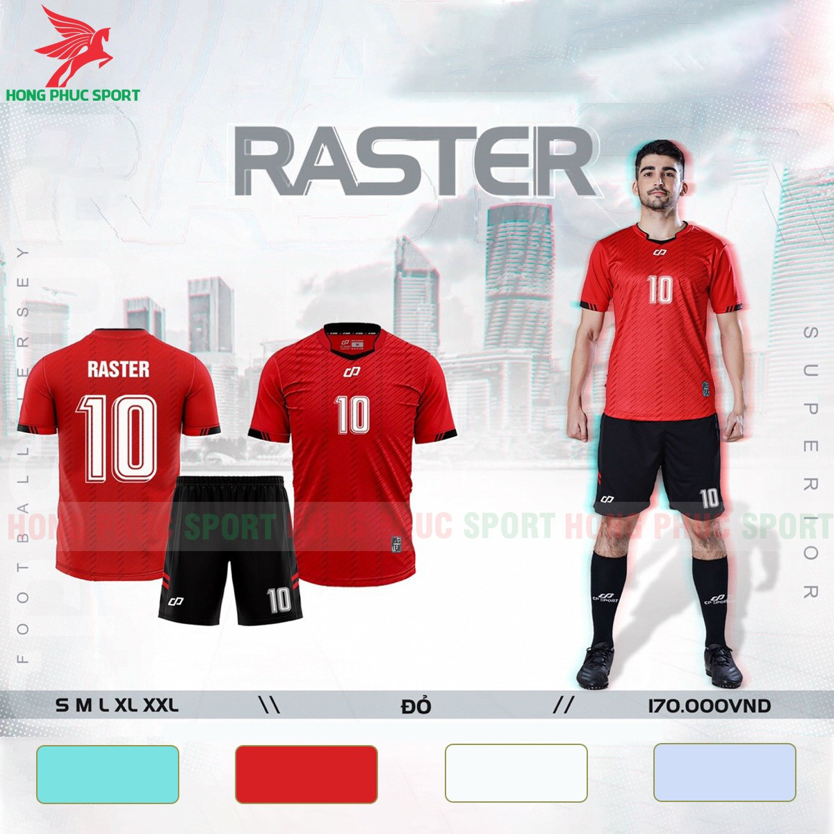BỘ QUẦN ÁO ĐẤU KHÔNG LOGO CP RASTER 2021 ĐỎ - THUN LẠNH CAO CẤP