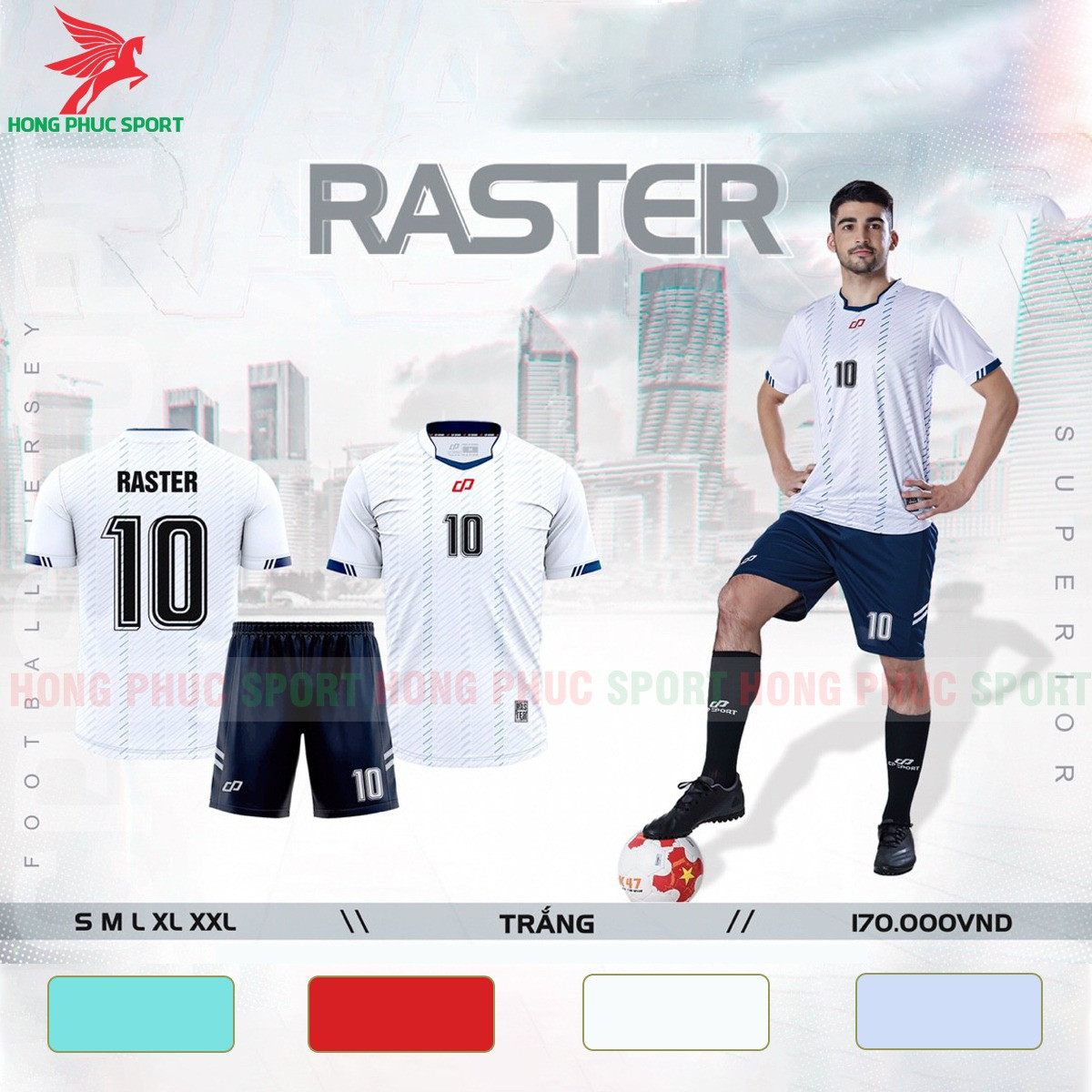 BỘ QUẦN ÁO ĐẤU KHÔNG LOGO CP RASTER 2021 TRẮNG - THUN LẠNH CAO CẤP