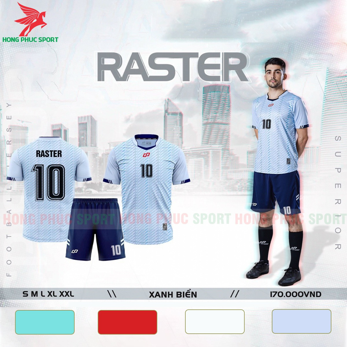 BỘ QUẦN ÁO ĐẤU KHÔNG LOGO CP RASTER 2021 XANH LAM - THUN LẠNH CAO CẤP