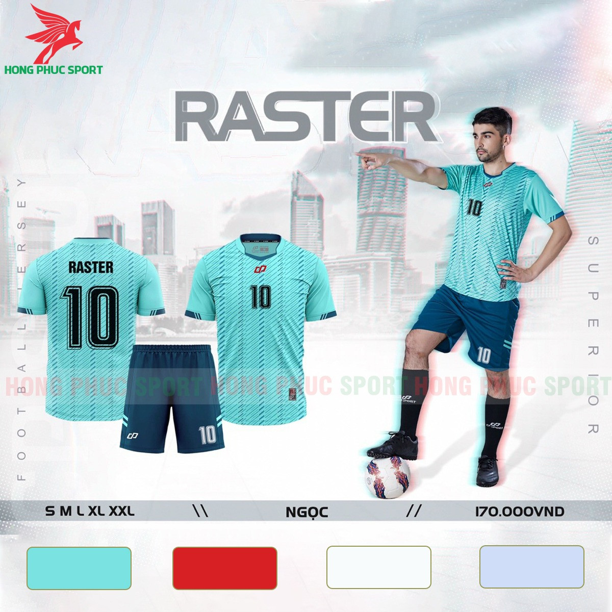 BỘ QUẦN ÁO ĐẤU KHÔNG LOGO CP RASTER 2021 XANH NGỌC - THUN LẠNH CAO CẤP