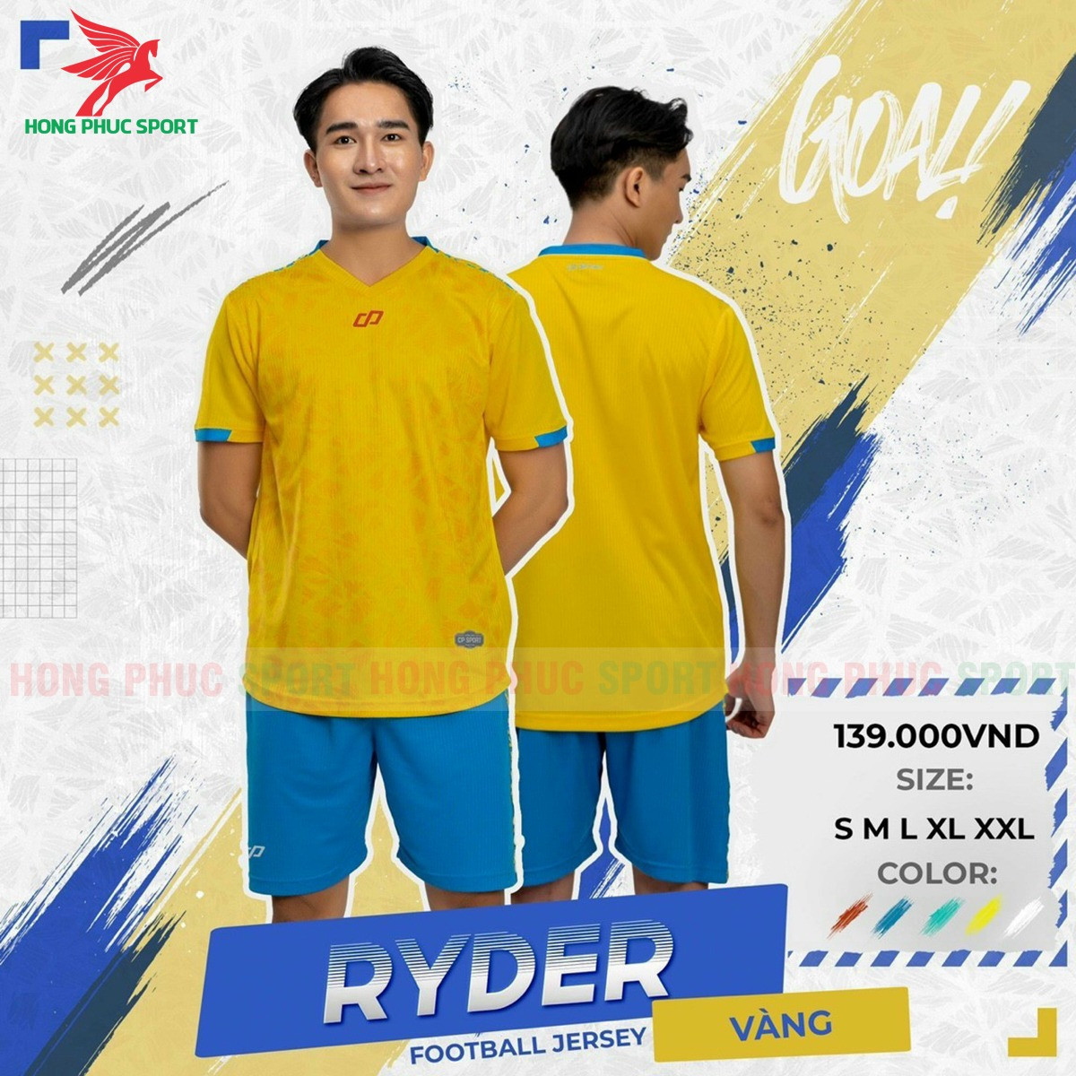 BỘ QUẦN ÁO BÓNG ĐÁ KHÔNG LOGO CP SPORT RYDER VÀNG - THUN LẠNH CAO CẤP