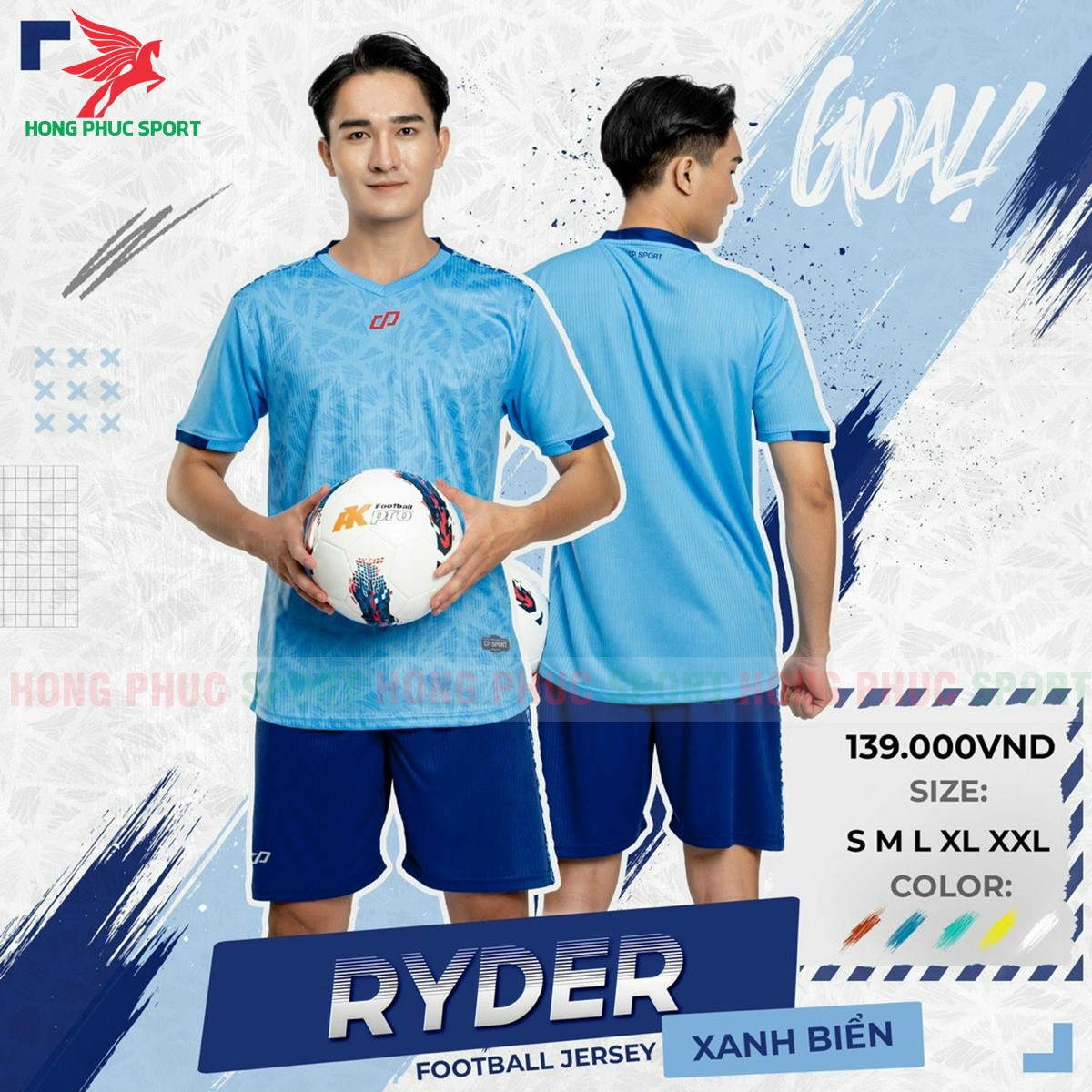 BỘ QUẦN ÁO BÓNG ĐÁ KHÔNG LOGO CP SPORT RYDER XANH BIỂN - THUN LẠNH CAO CẤP