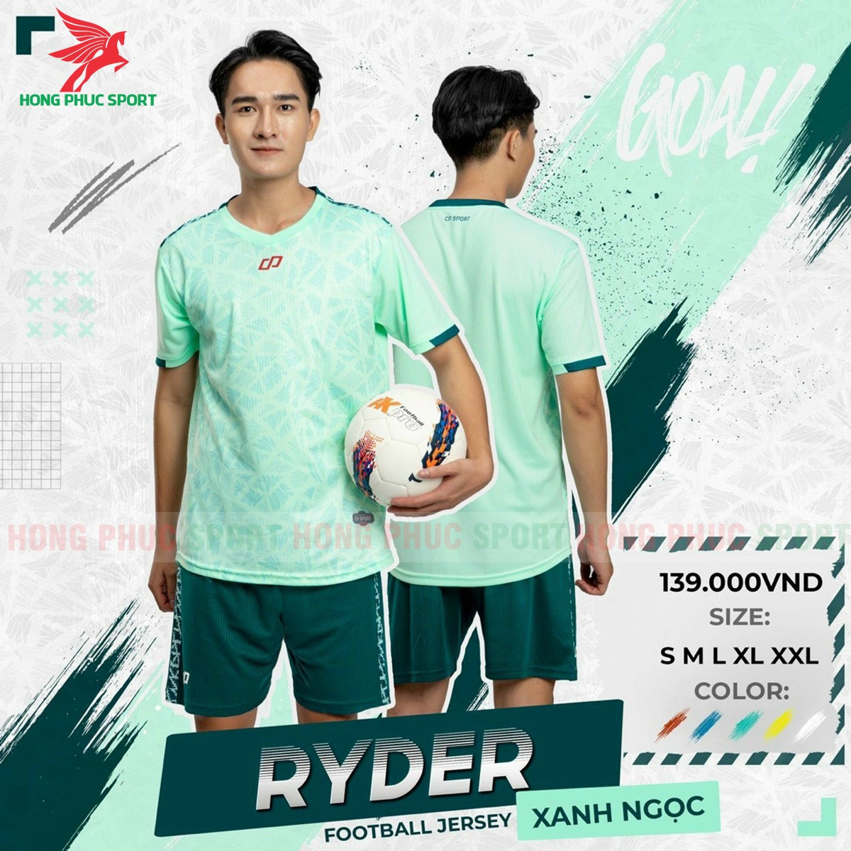 BỘ QUẦN ÁO BÓNG ĐÁ KHÔNG LOGO CP SPORT RYDER XANH NGỌC - THUN LẠNH CAO CẤP