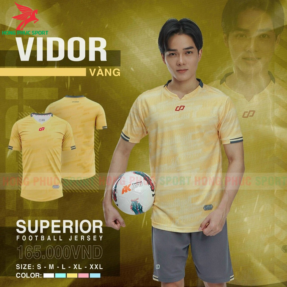 BỘ QUẦN ÁO BÓNG ĐÁ KHÔNG LOGO CP SPORT VIDOR VÀNG - THUN LẠNH CAO CẤP
