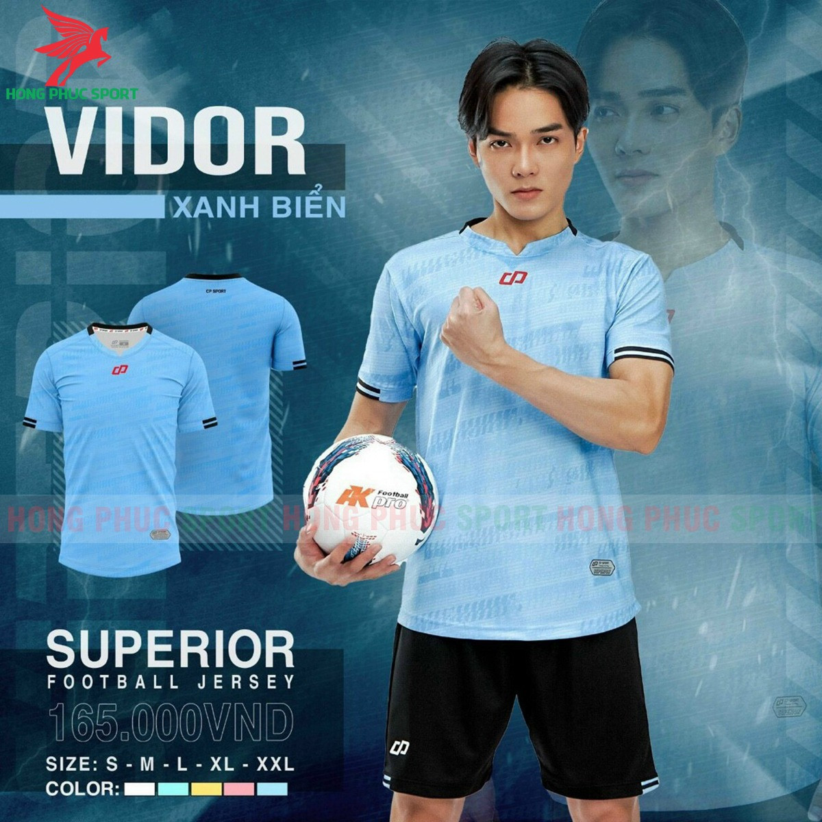 BỘ QUẦN ÁO BÓNG ĐÁ KHÔNG LOGO CP SPORT VIDOR XANH BIỂN - THUN LẠNH CAO CẤP