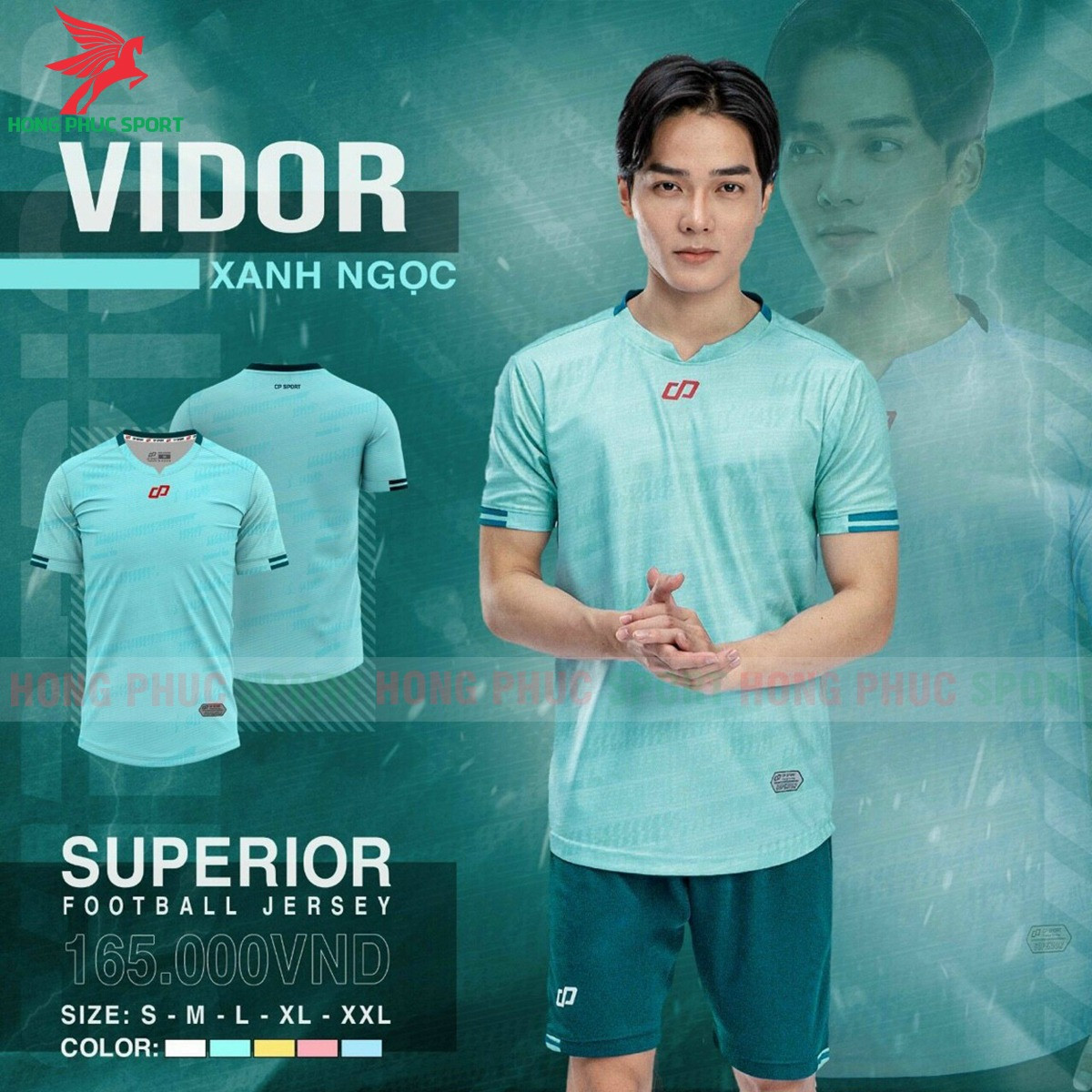 BỘ QUẦN ÁO BÓNG ĐÁ KHÔNG LOGO CP SPORT VIDOR XANH NGỌC - THUN LẠNH CAO CẤP