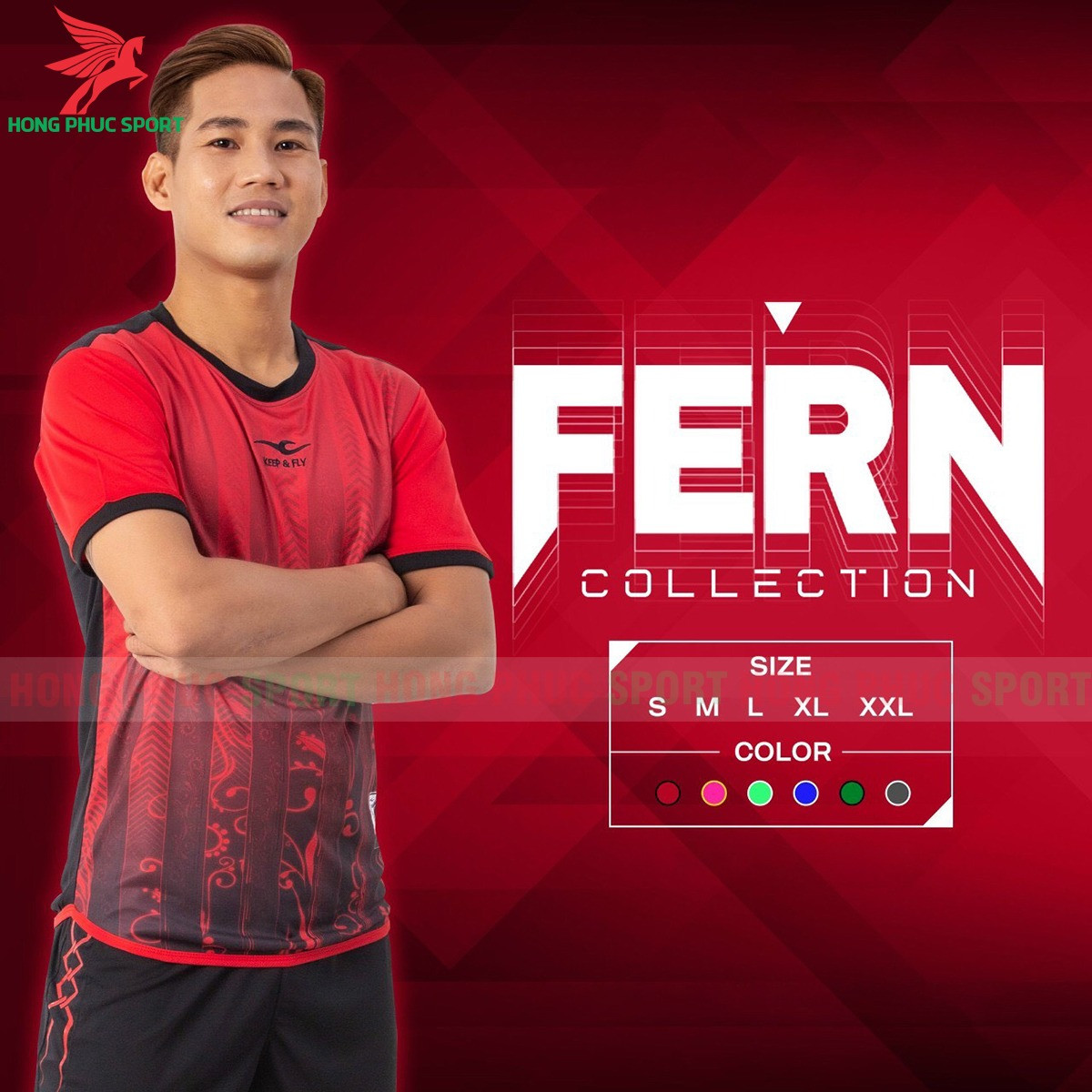 BỘ QUẦN ÁO BÓNG ĐÁ KHÔNG LOGO KEEP FLY FERN ĐỎ ĐEN - THUN LẠNH CAO CẤP
