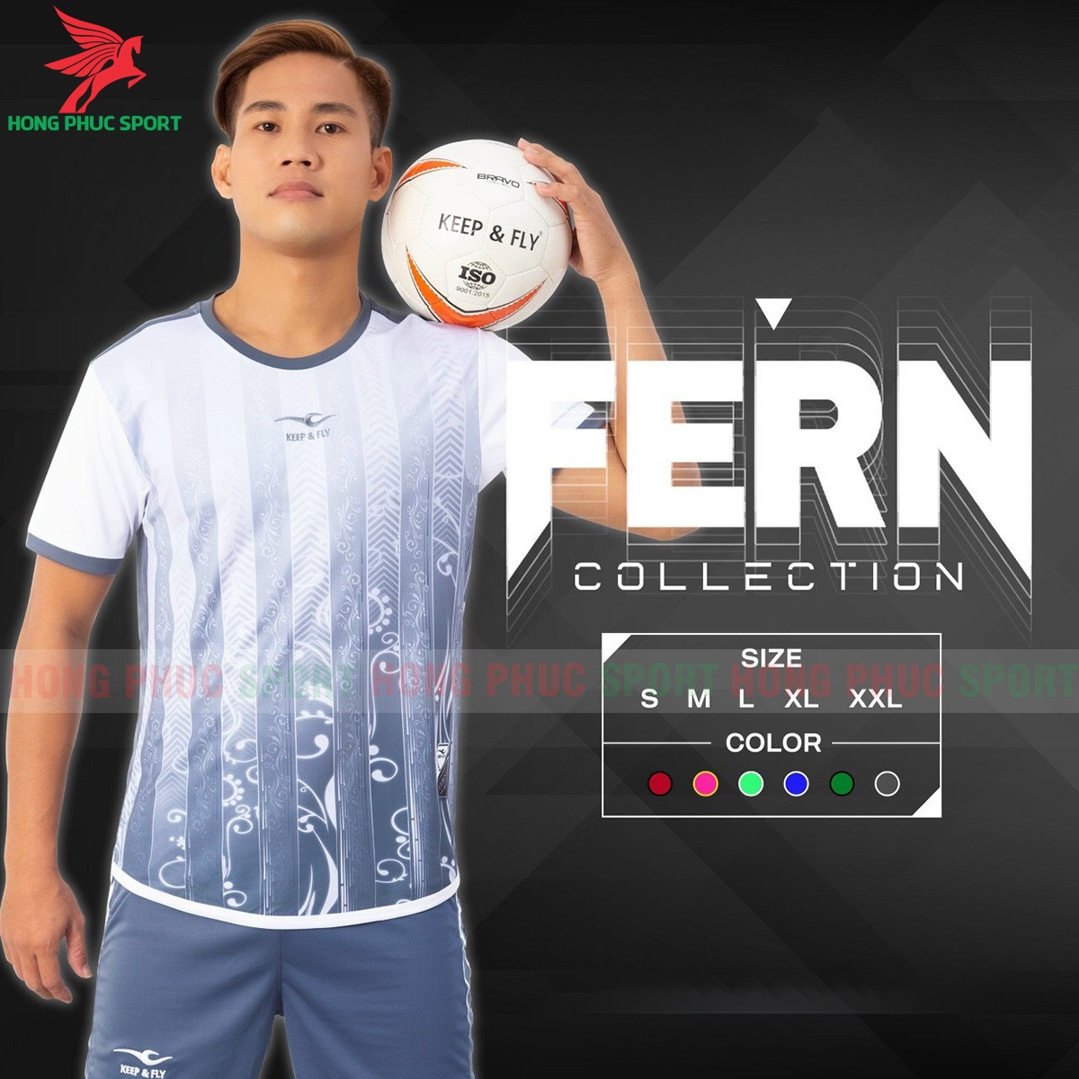 BỘ QUẦN ÁO BÓNG ĐÁ KHÔNG LOGO KEEP FLY FERN TRẮNG XÁM - THUN LẠNH CAO CẤP