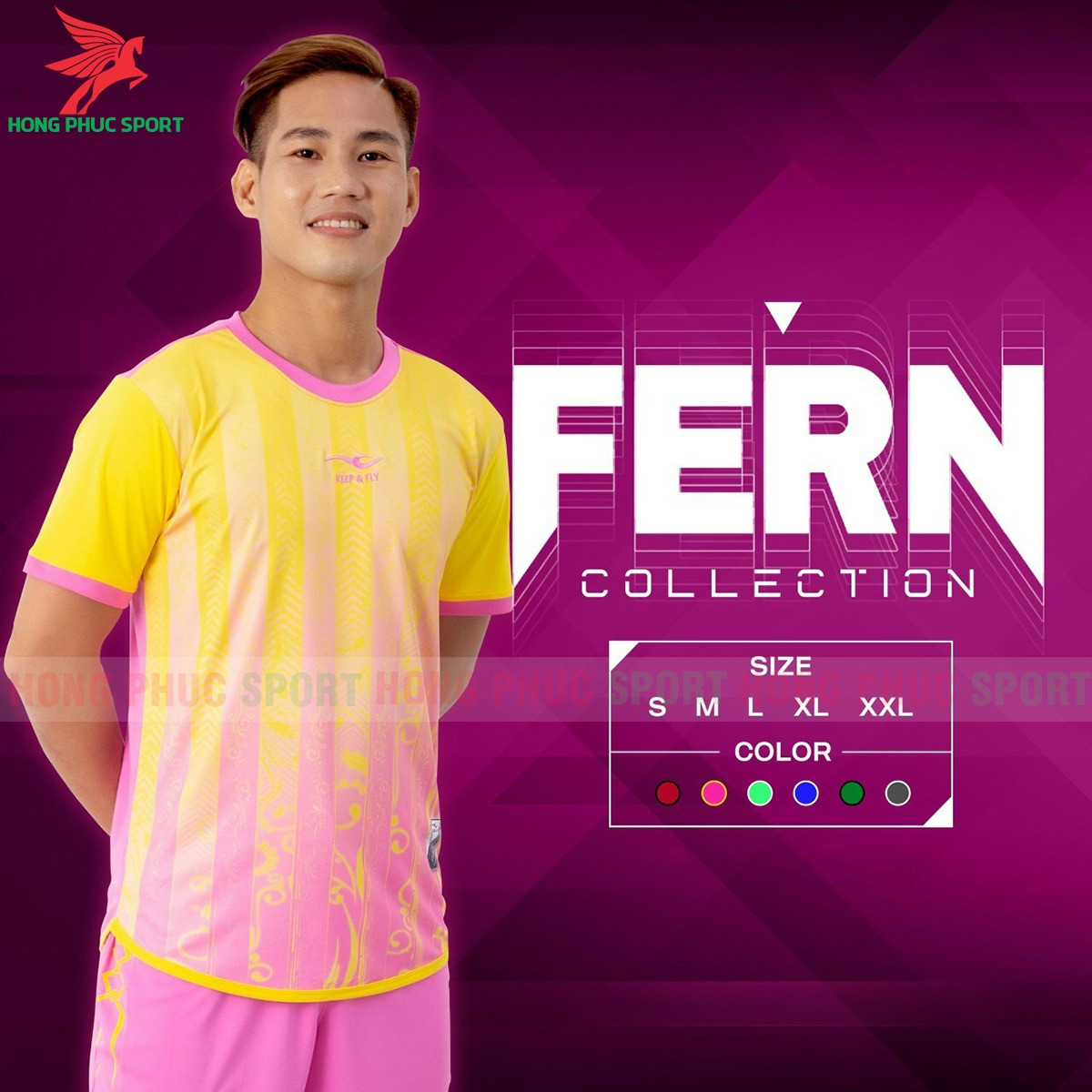 BỘ QUẦN ÁO BÓNG ĐÁ KHÔNG LOGO KEEP FLY FERN VÀNG HỒNG - THUN LẠNH CAO CẤP