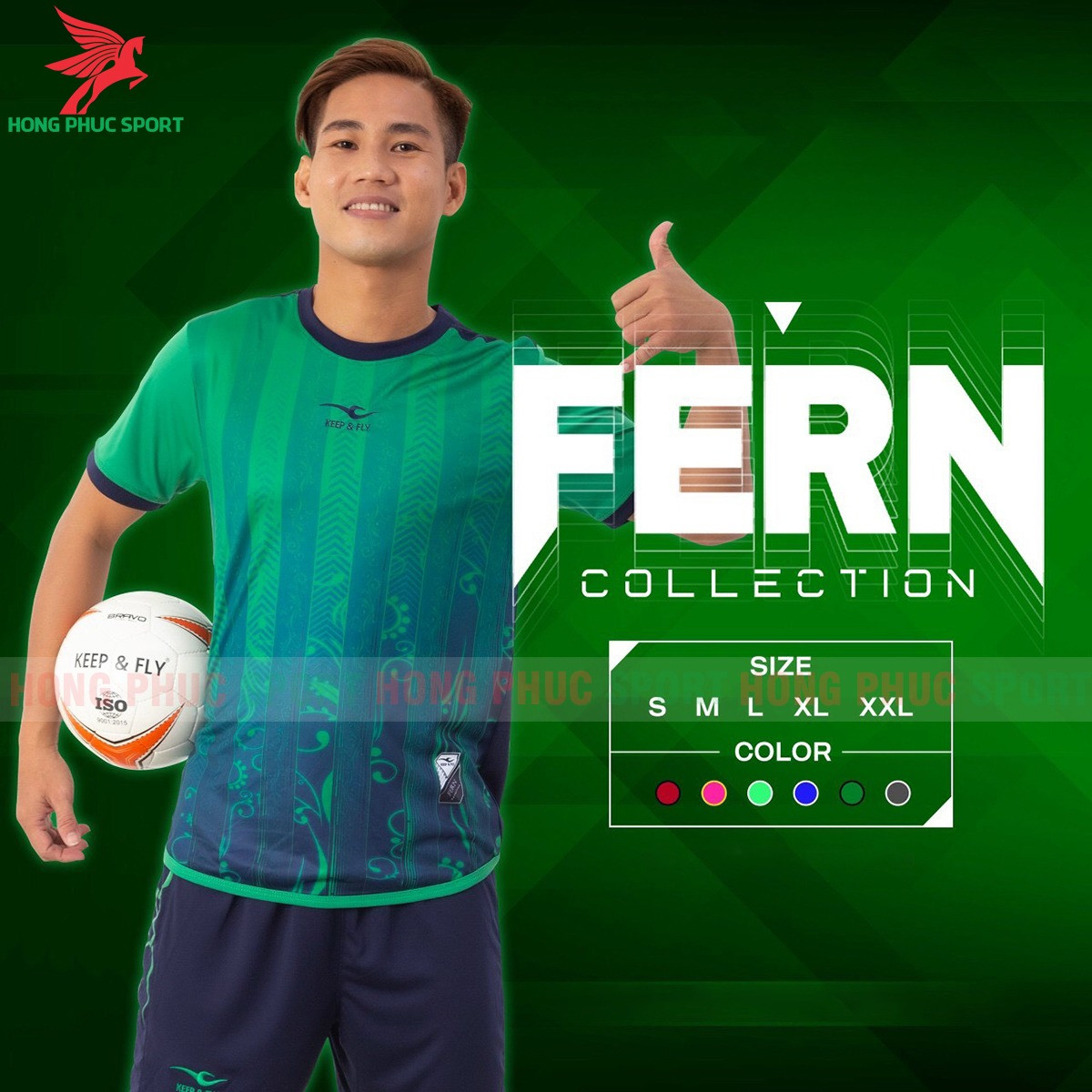 BỘ QUẦN ÁO BÓNG ĐÁ KHÔNG LOGO KEEP FLY FERN XANH LÁ - THUN LẠNH CAO CẤP